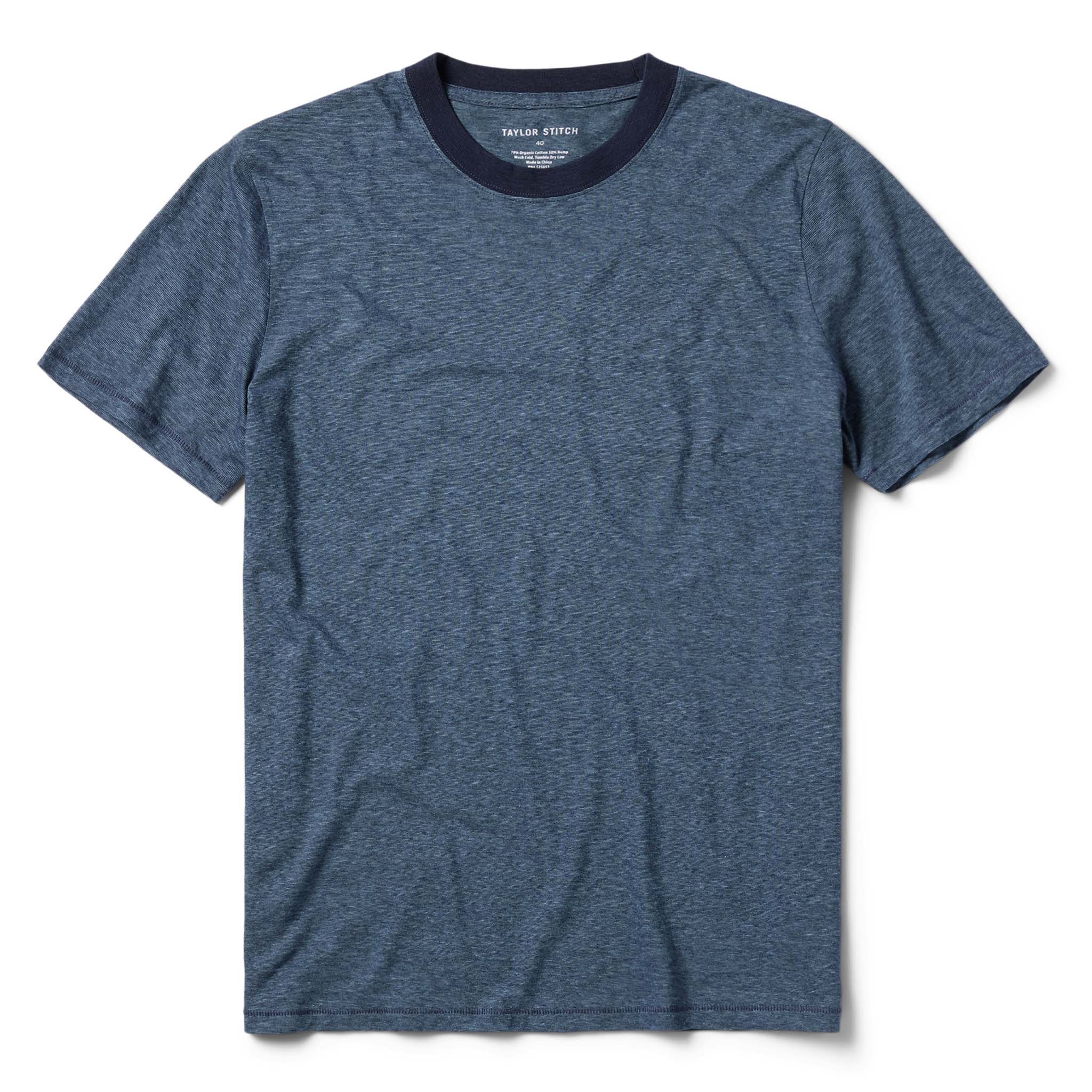 The Cotton Hemp Tee in Slate and Navy Stripe