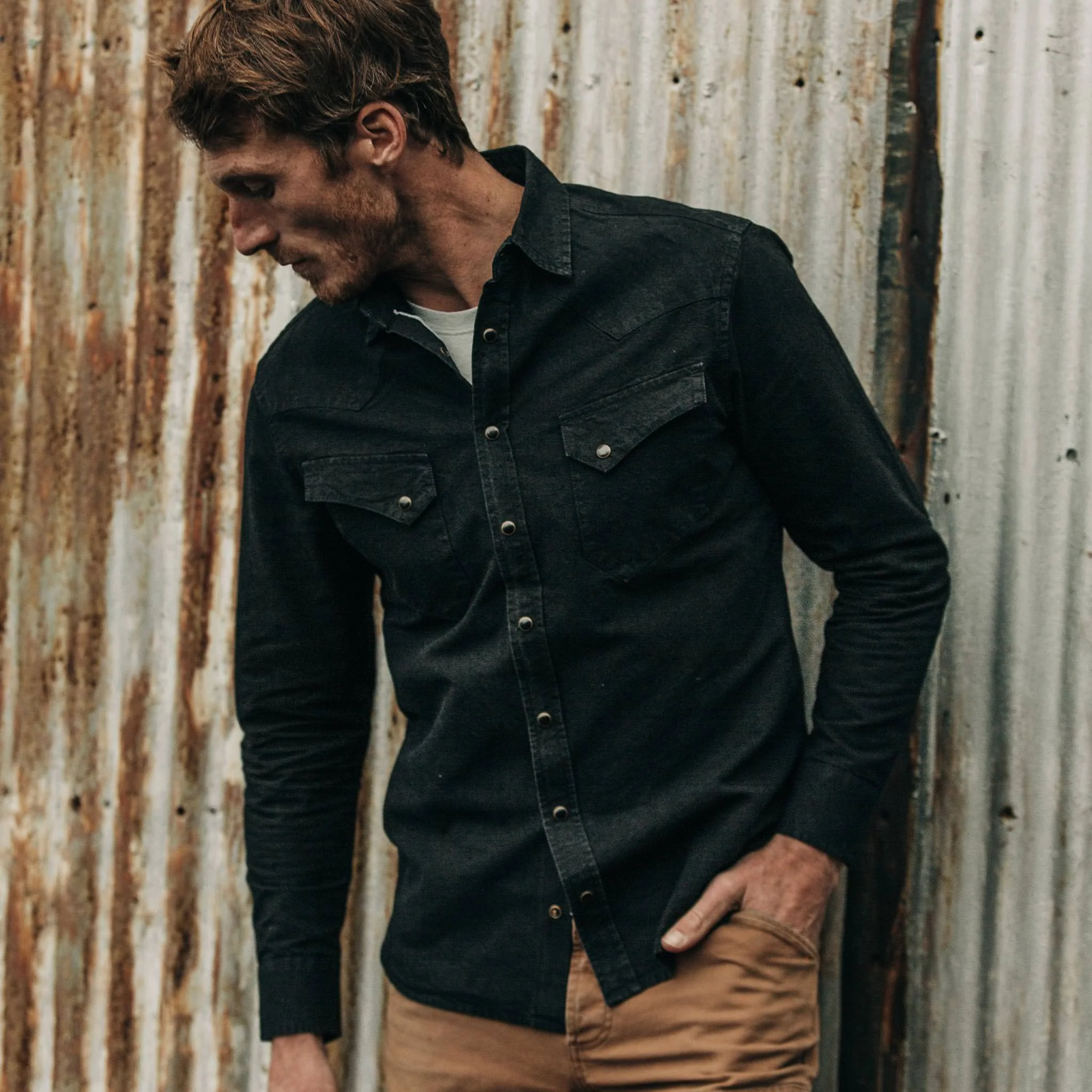 The Western Shirt in Washed Black Selvage Chambray
