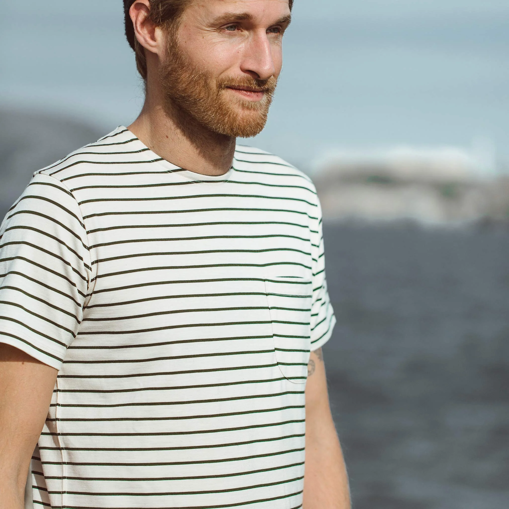 The Mercerized Merino Tee in Forest Stripe