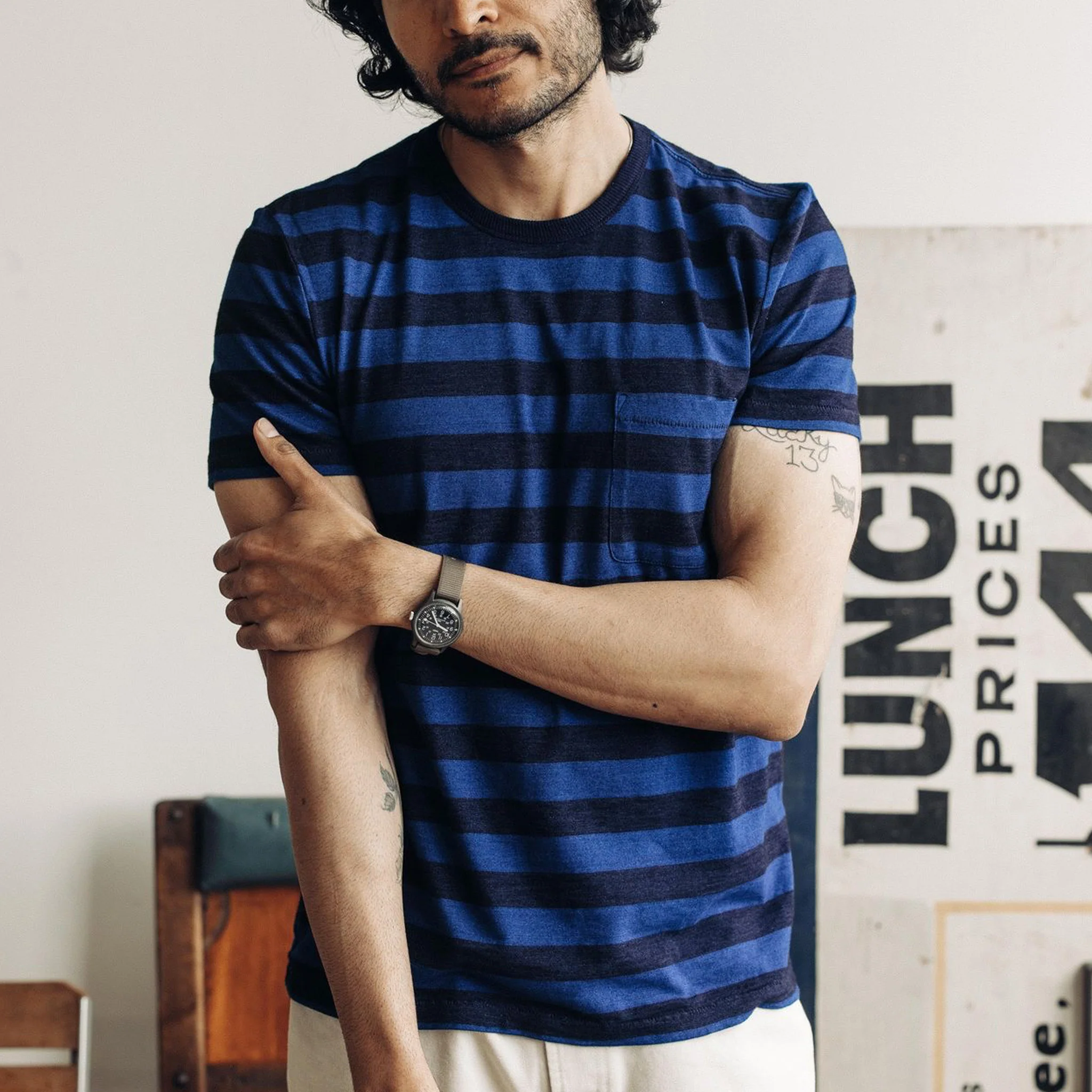 The Organic Cotton Tee in Indigo Yarn Dye Stripe