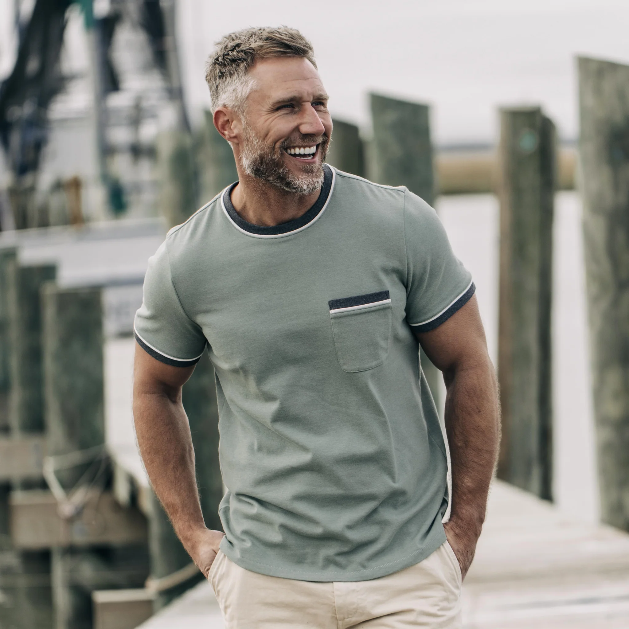 The Heavy Bag Ringer Tee in Slate and Seed