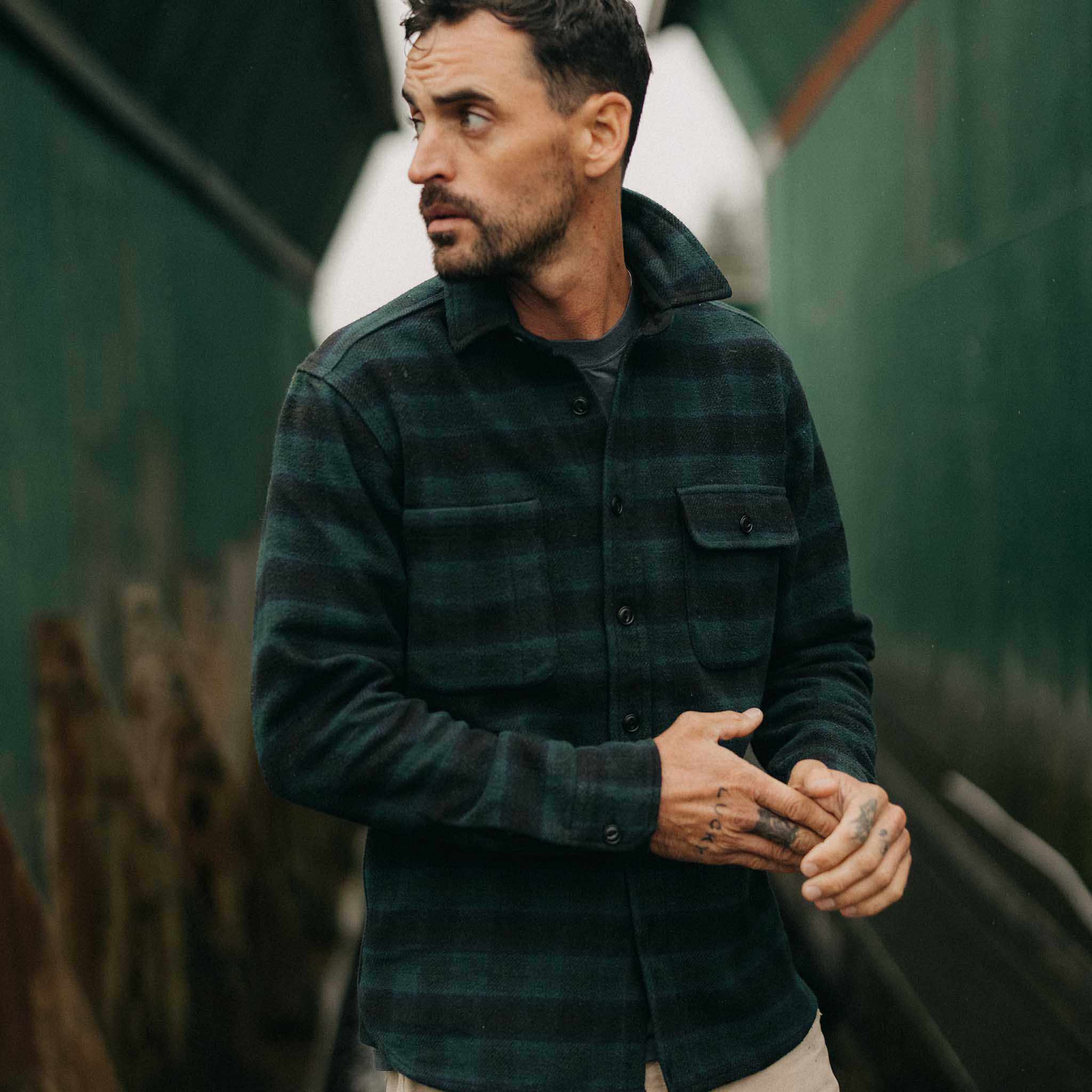 The Moto Utility Shirt in Black Pine Plaid