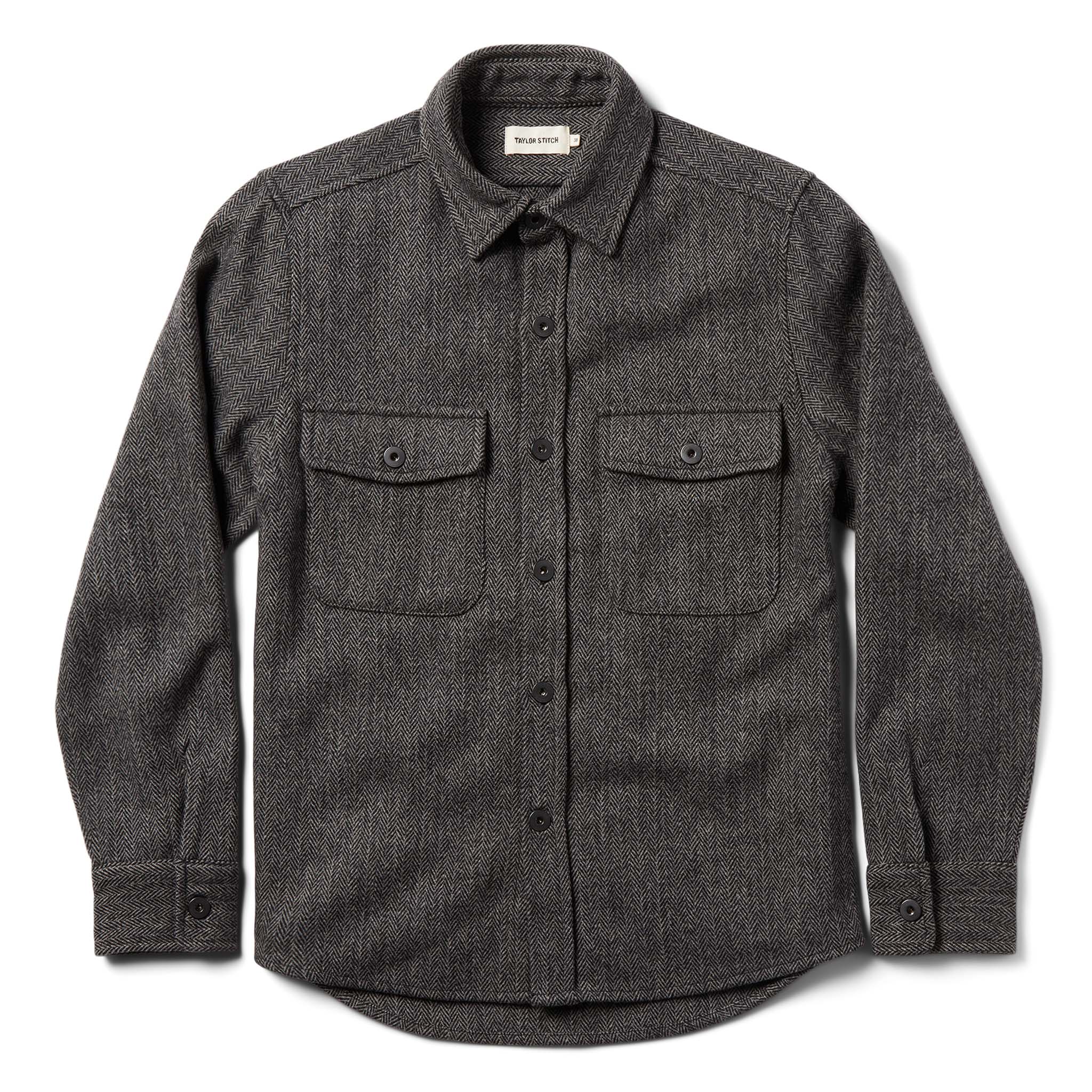 The Explorer Shirt in Coal Herringbone Wool
