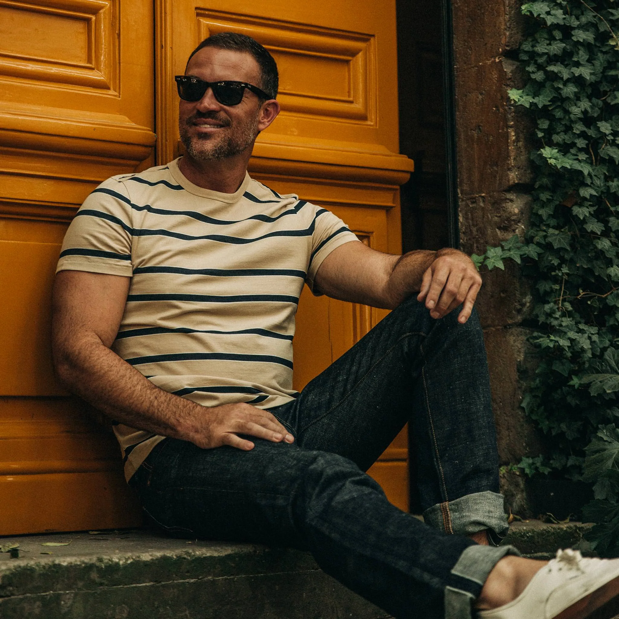 The Organic Cotton Tee in Khaki Stripe