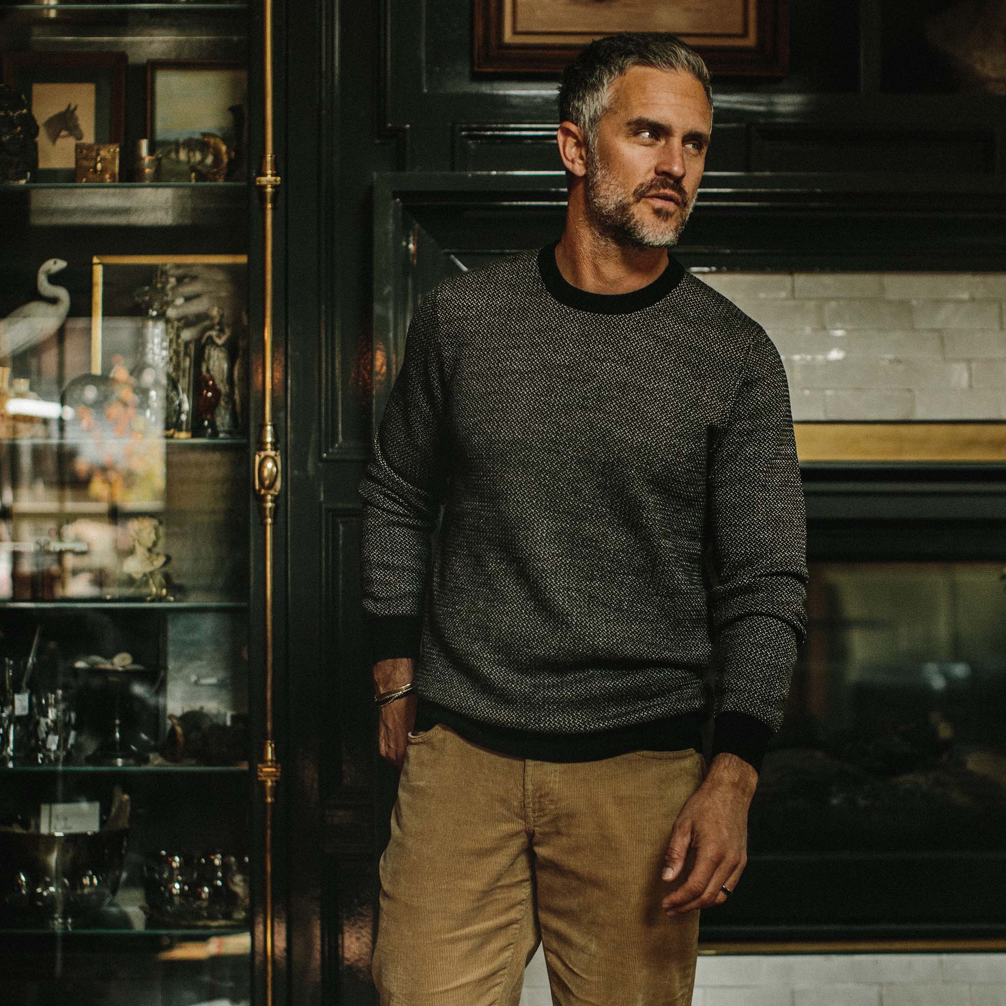 The Everett Sweater in Black Birdseye