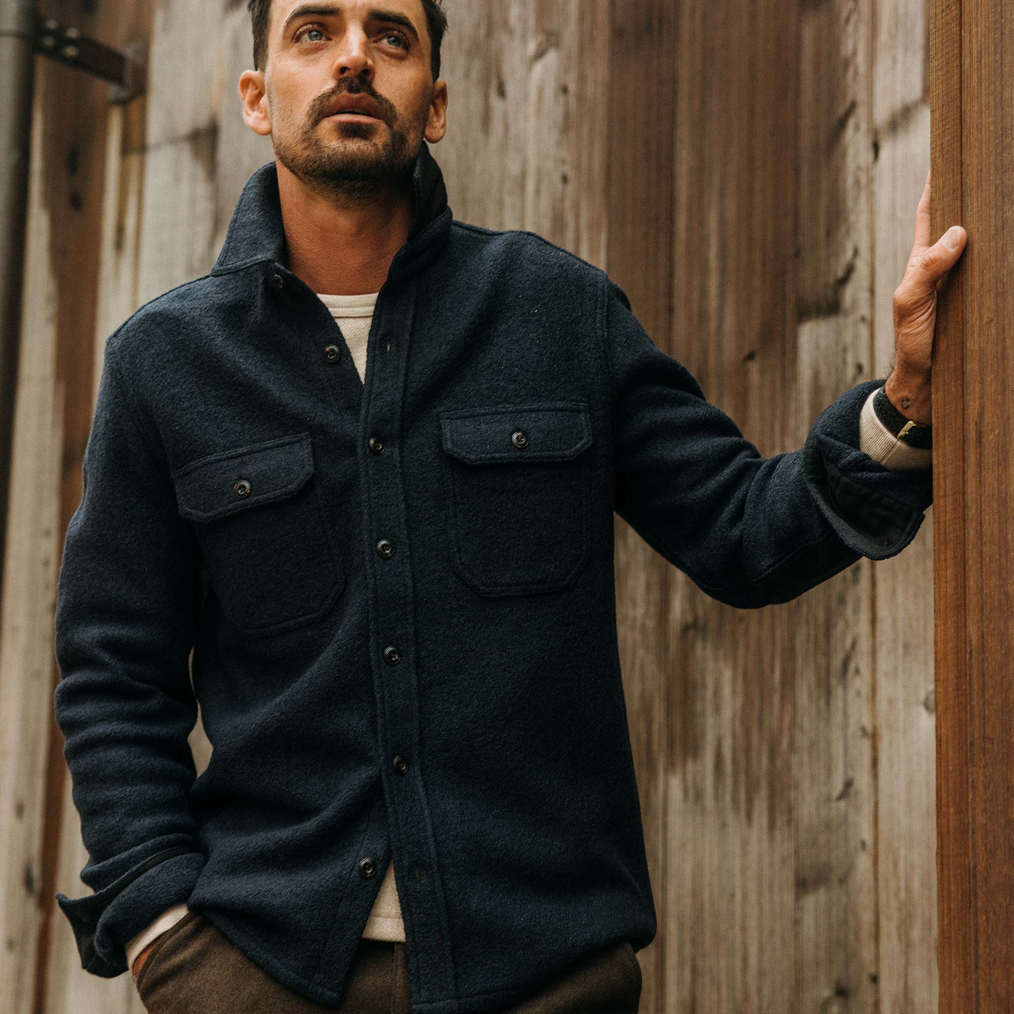 The Connor Overshirt in Dark Navy Boucle