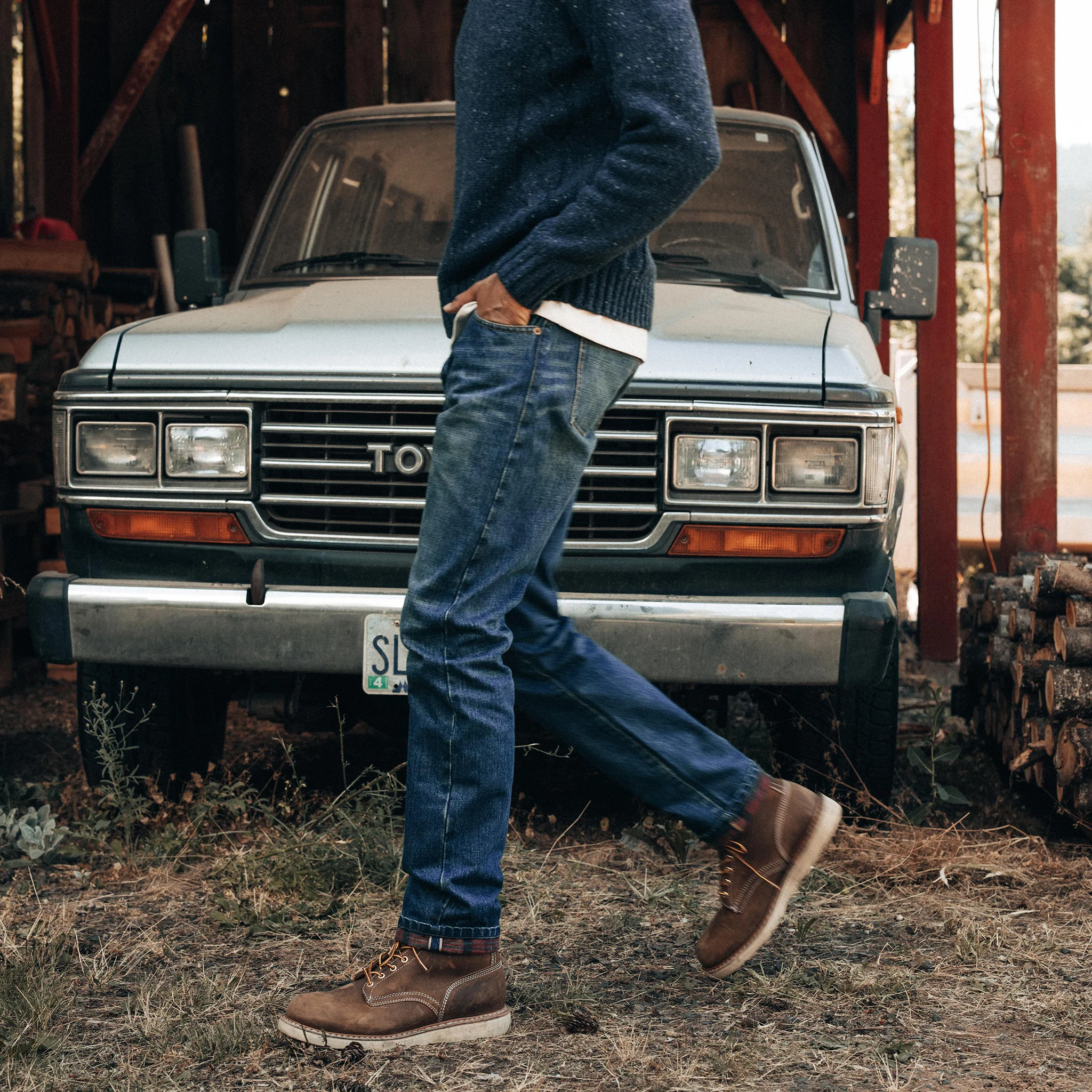 The Slim Brushed Back Jean in Sawyer Wash Organic Selvage