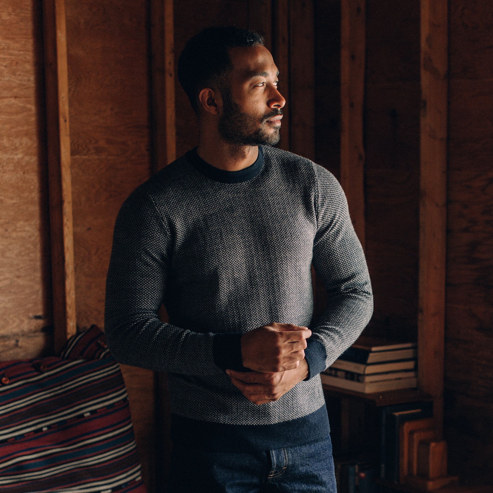 The Everett Sweater in Navy Birdseye