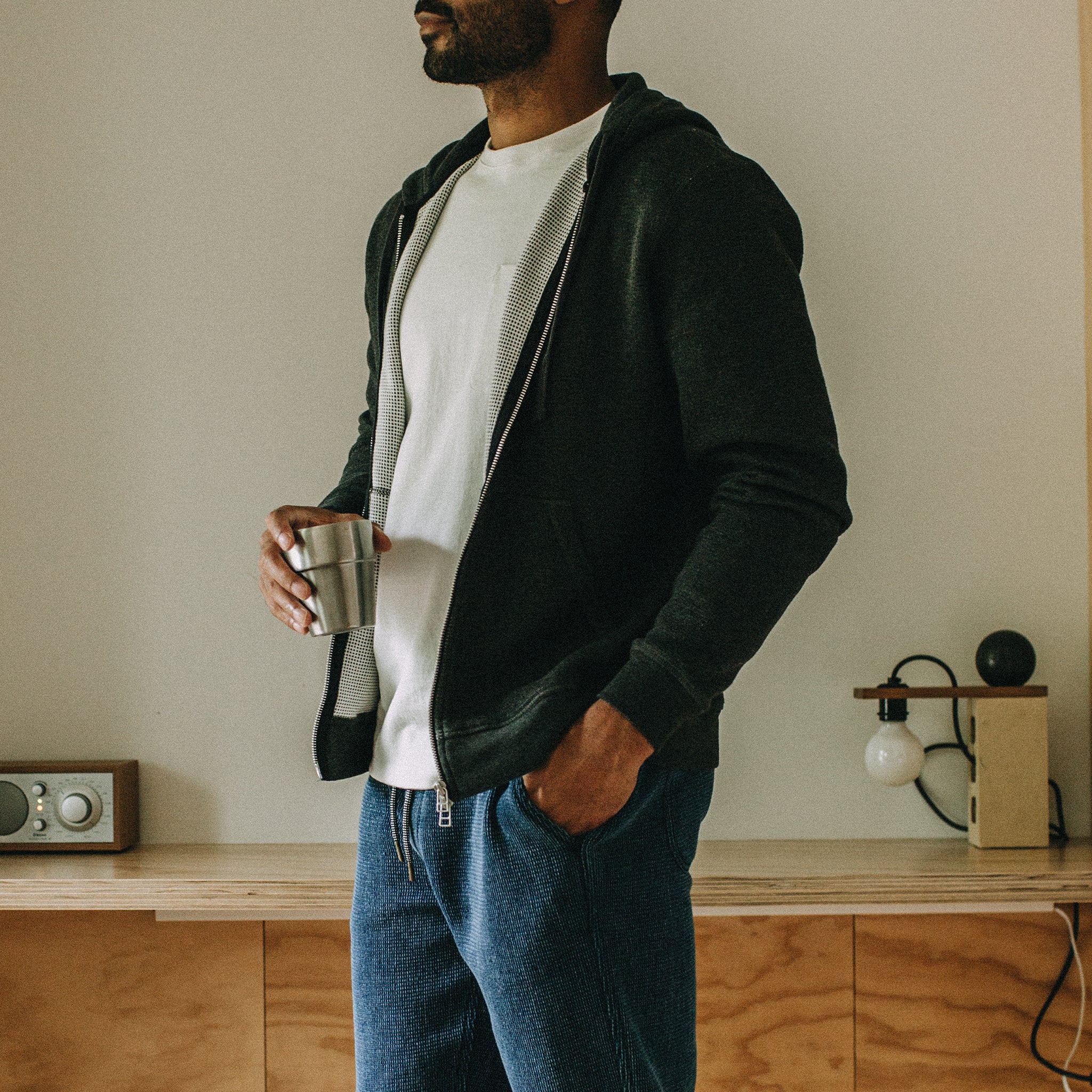 The Weekend Hoodie in Coal Double Knit