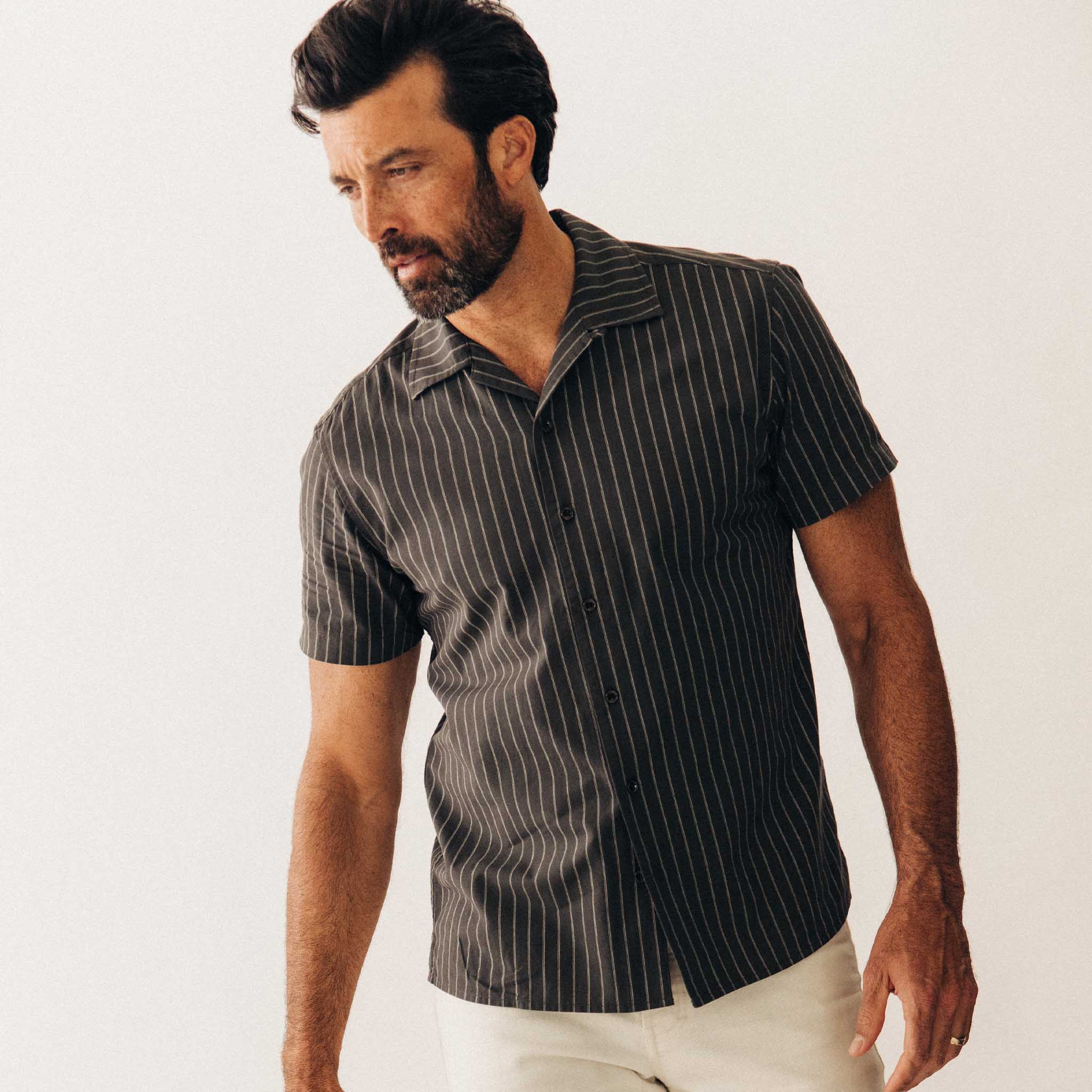 The Short Sleeve Davis Shirt in Kelp Stripe