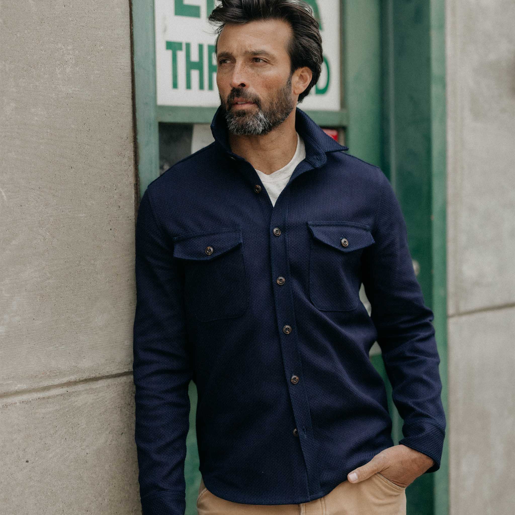 The Mill Shirt Jacket in Rigid Indigo Sashiko