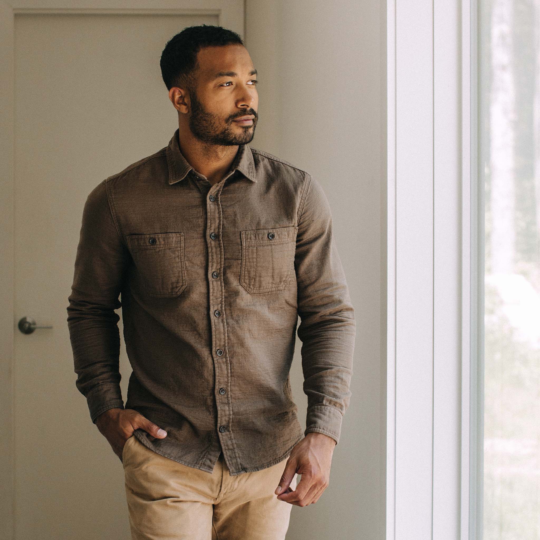 The Utility Shirt in Walnut Double Cloth