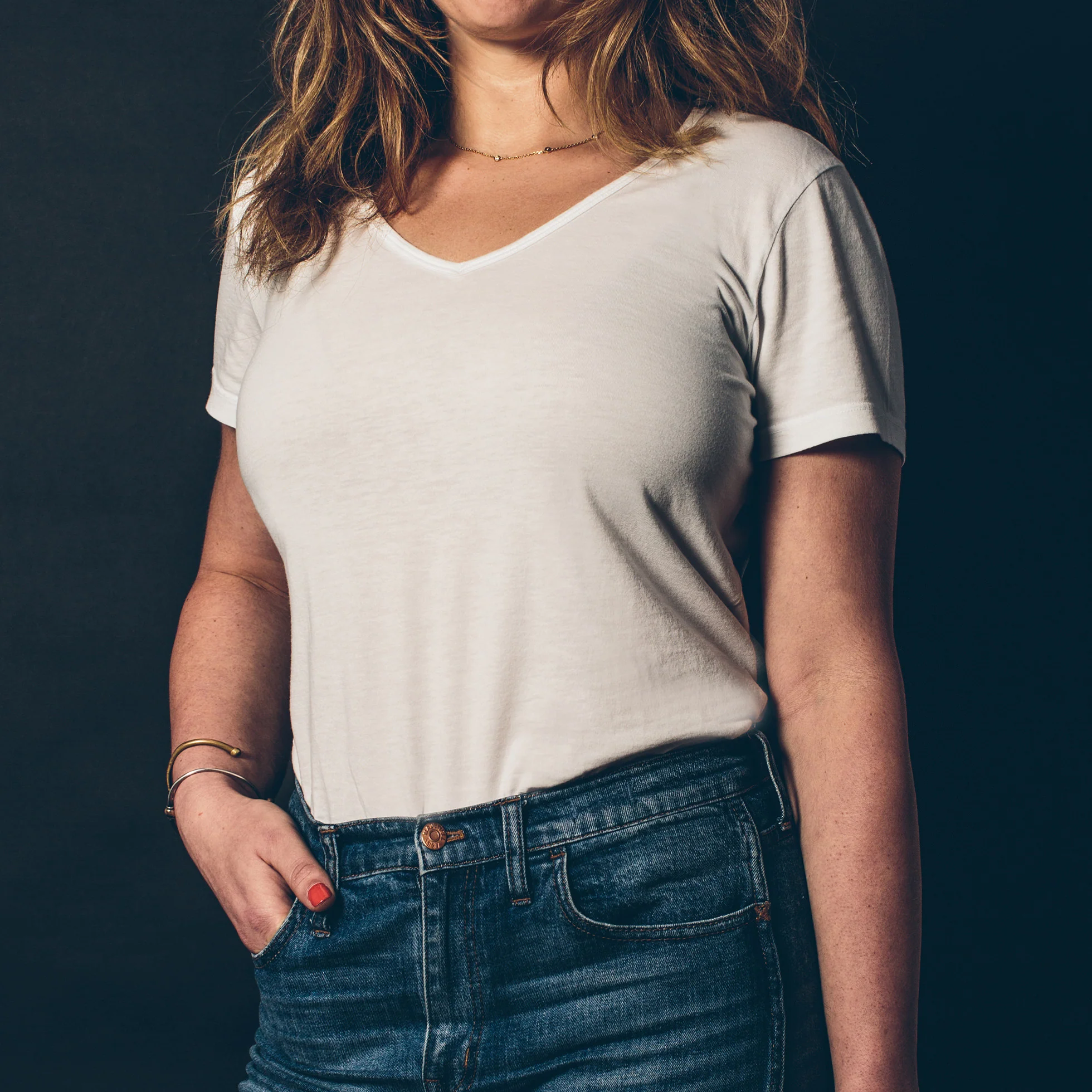 The Elle V-Neck Tee in Ivory