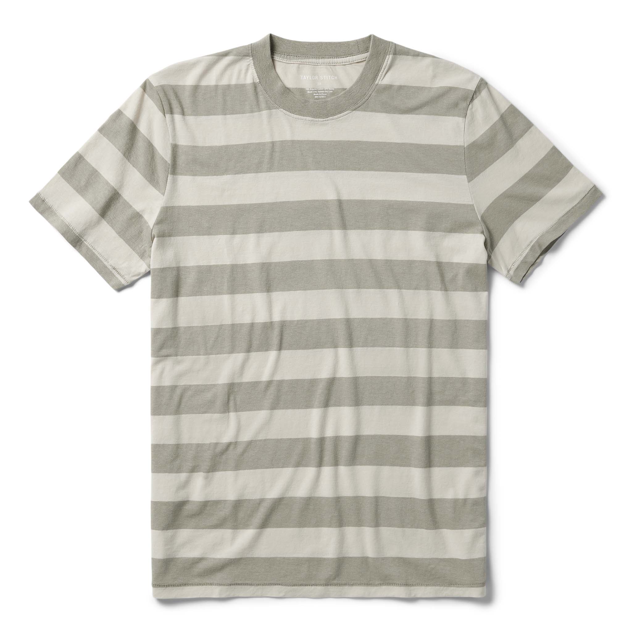 The Cotton Hemp Tee in Natural and Sagebrush Stripe