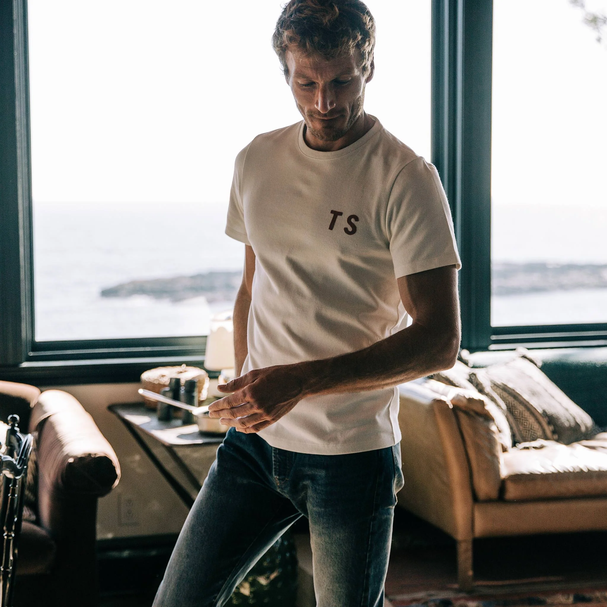 The Embroidered Heavy Bag Tee in Natural TS