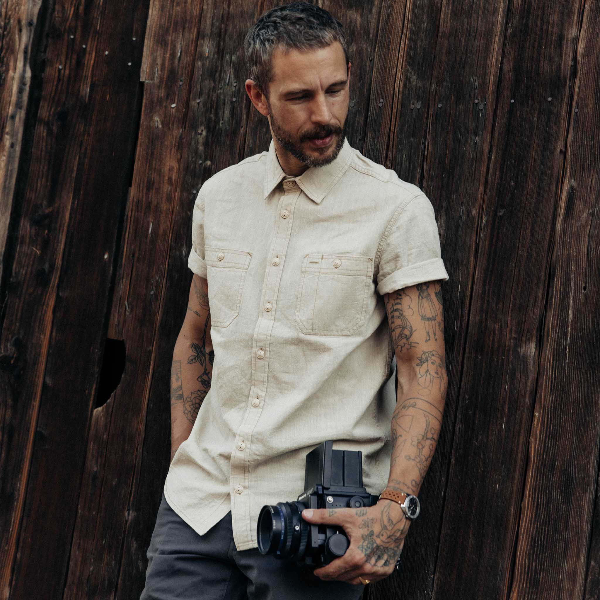 The Short Sleeve Utility Shirt in Natural Selvedge Chambray