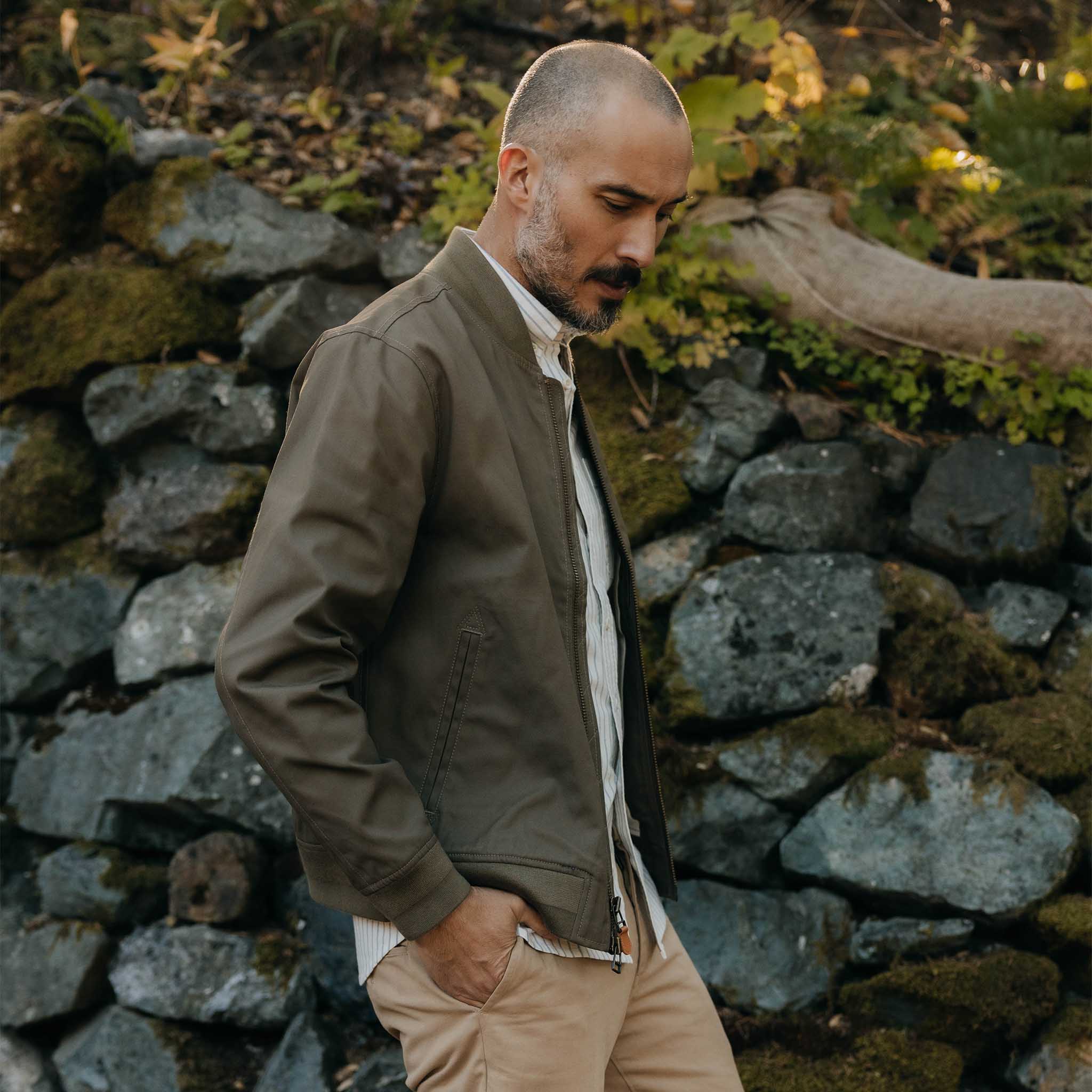 The Bomber Jacket in Fatigue Olive Dry Wax