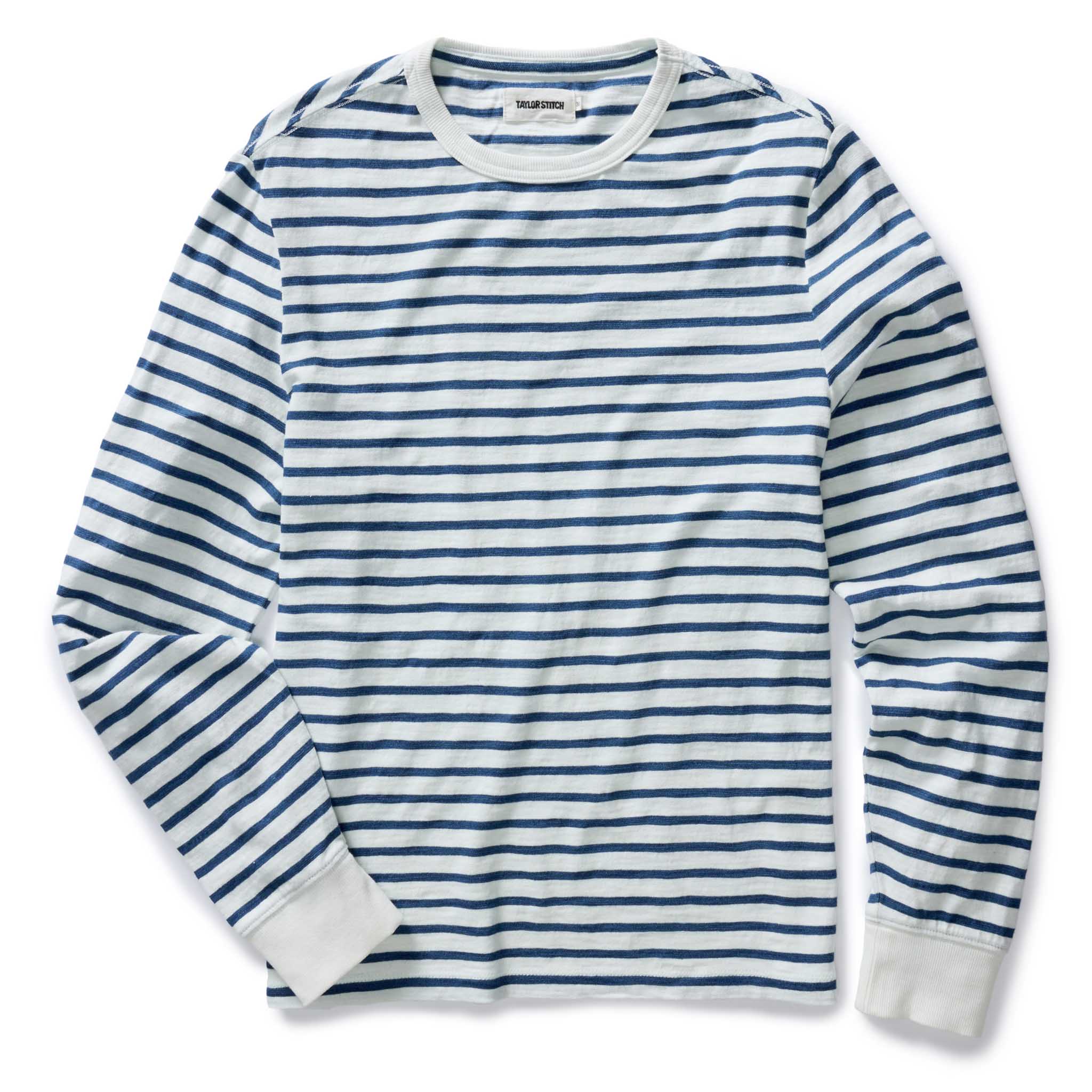 The Organic Cotton Long Sleeve Tee in Indigo Stripe
