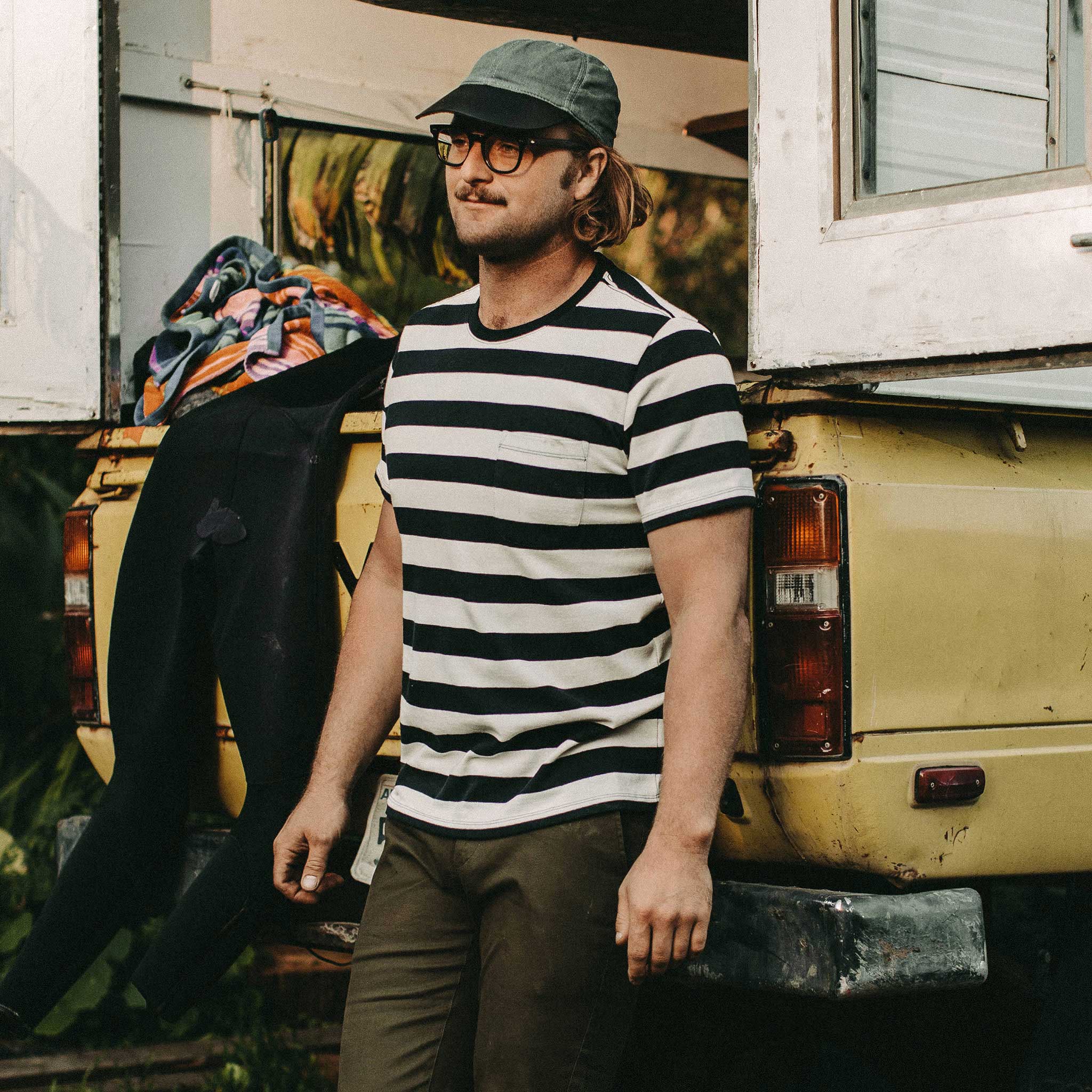 The Heavy Bag Tee in Natural & Navy Rugby Stripe