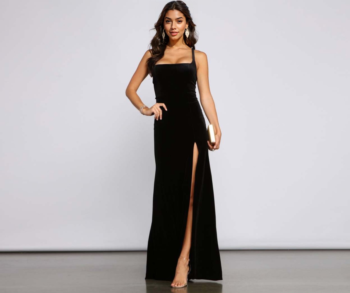 Christina Lace-Up Back Velvet Dress