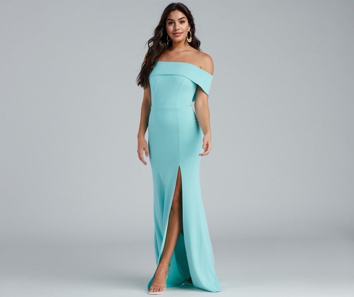 Coralie Off Shoulder Front Slit Dress