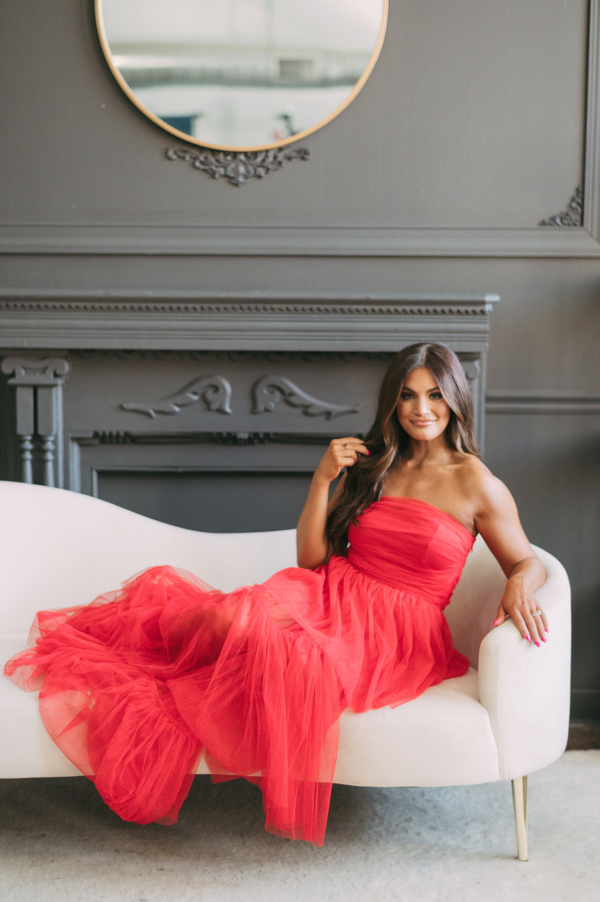 Tiered Mesh Maxi Dress-Red