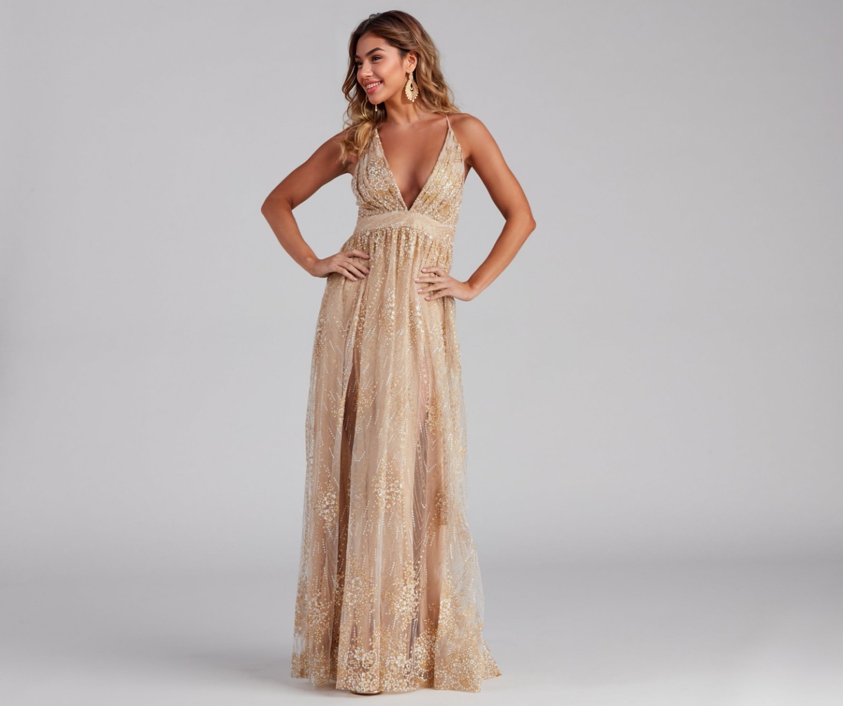 Mona Formal Plunging Glitter Dress