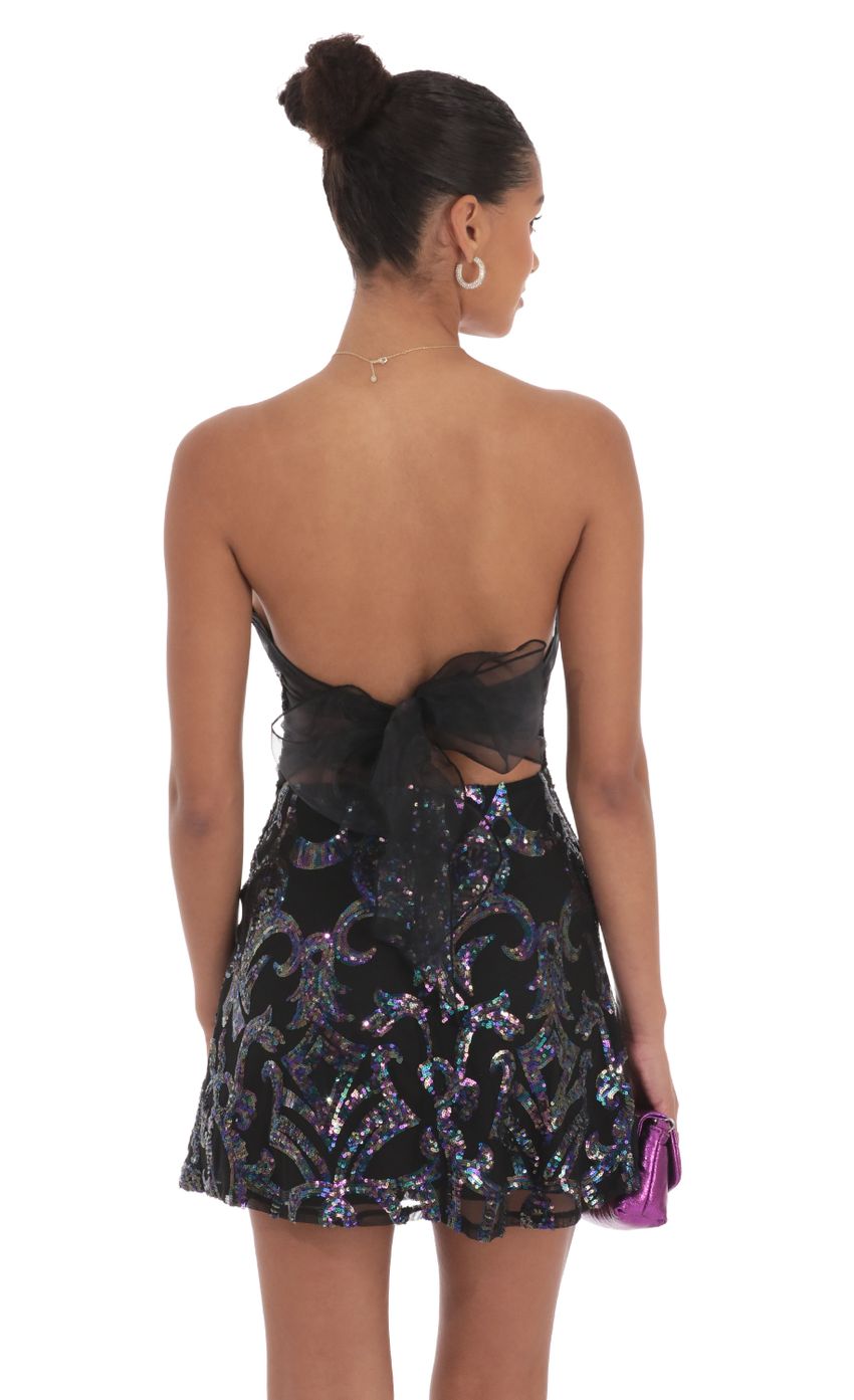 Sequin Mesh Strapless Dress in Black