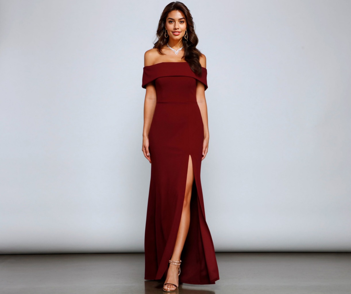 Coralie Off Shoulder Front Slit Dress