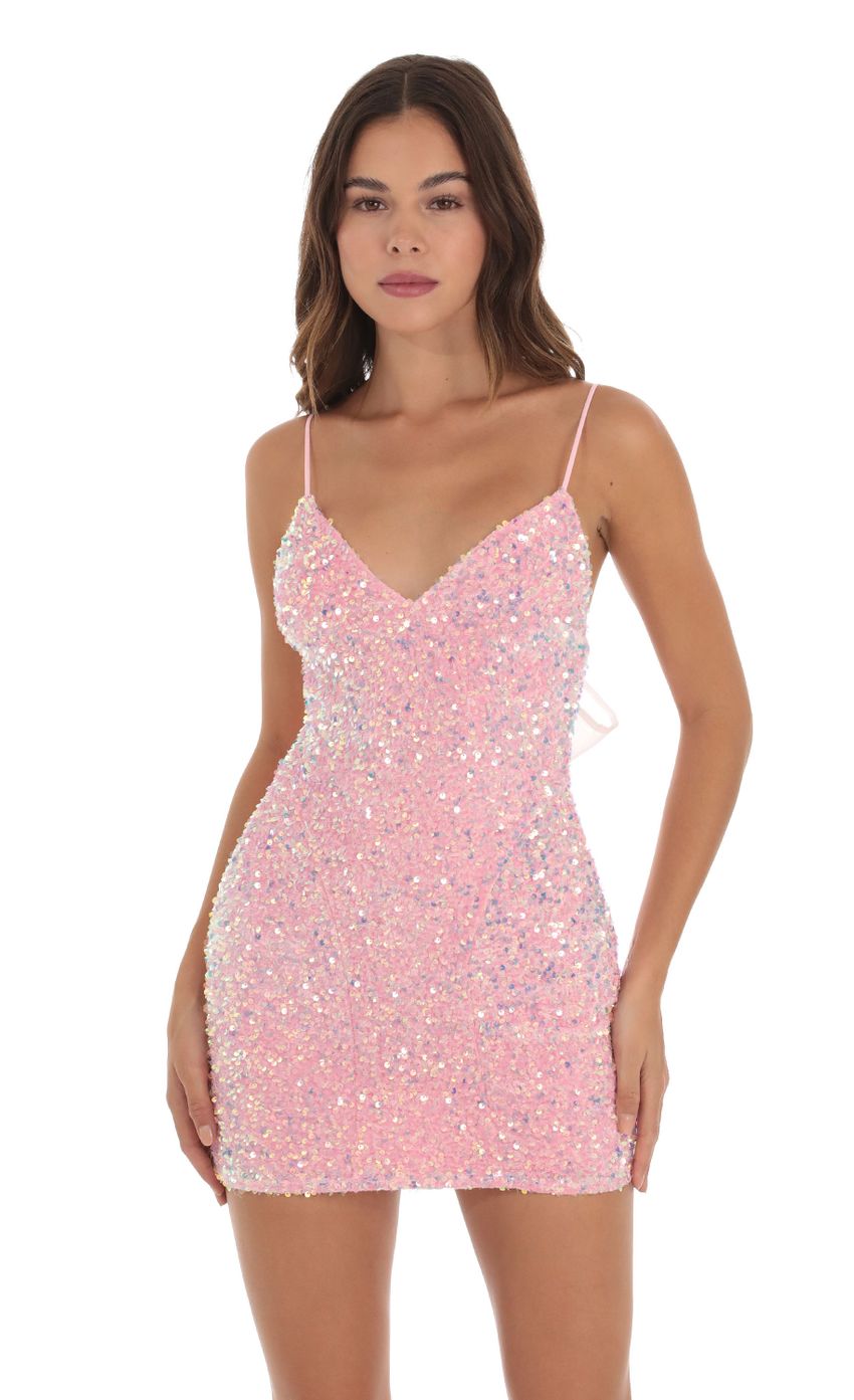 Velvet Sequin Bodycon Dress in Pink