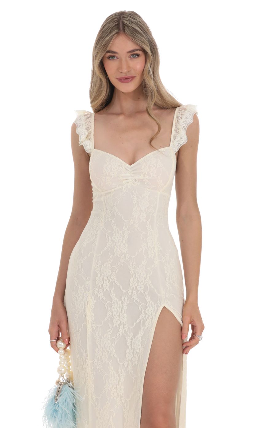 Lace Ruffle Sleeve Maxi Dress in Cream