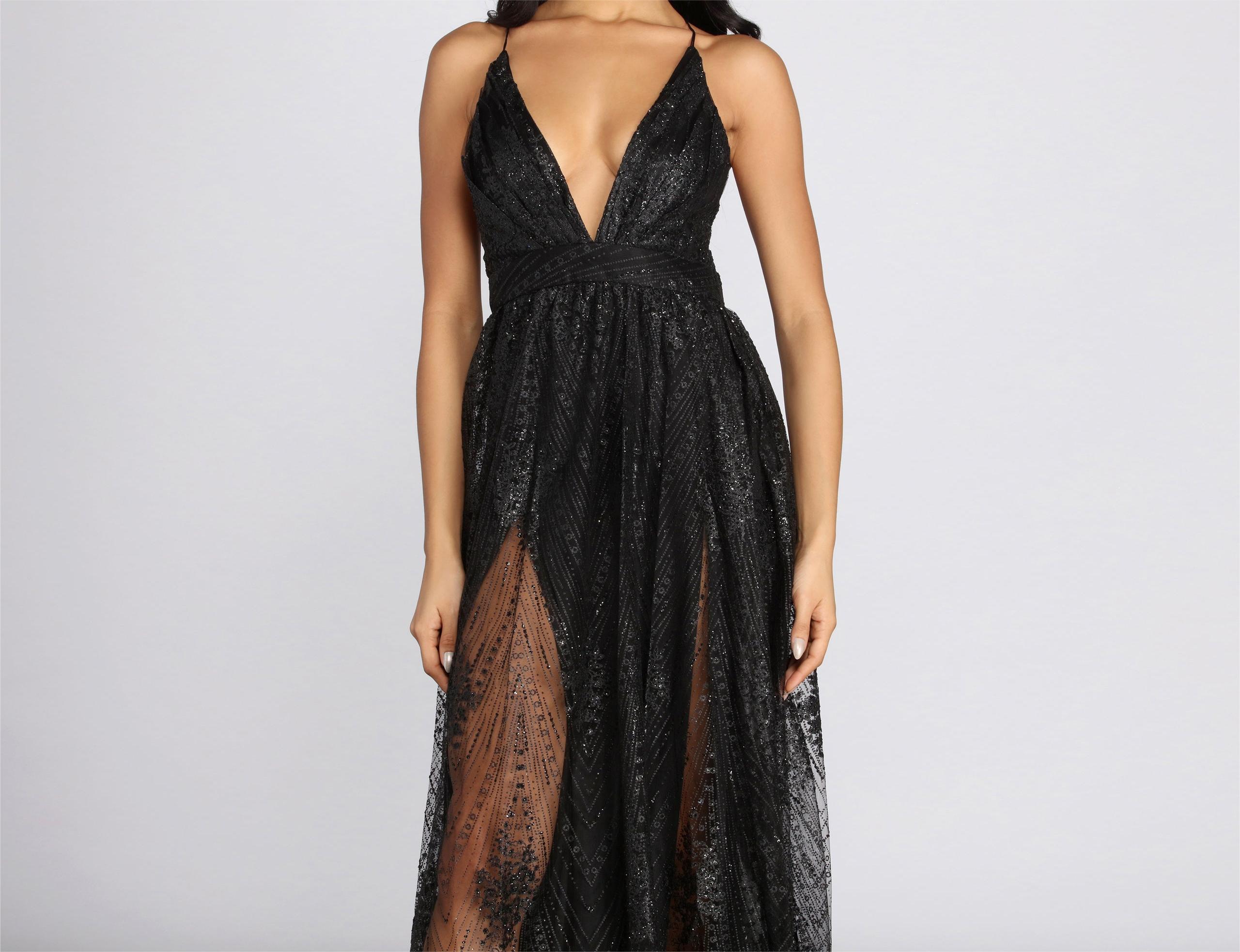 Mona Formal Plunging Glitter Dress