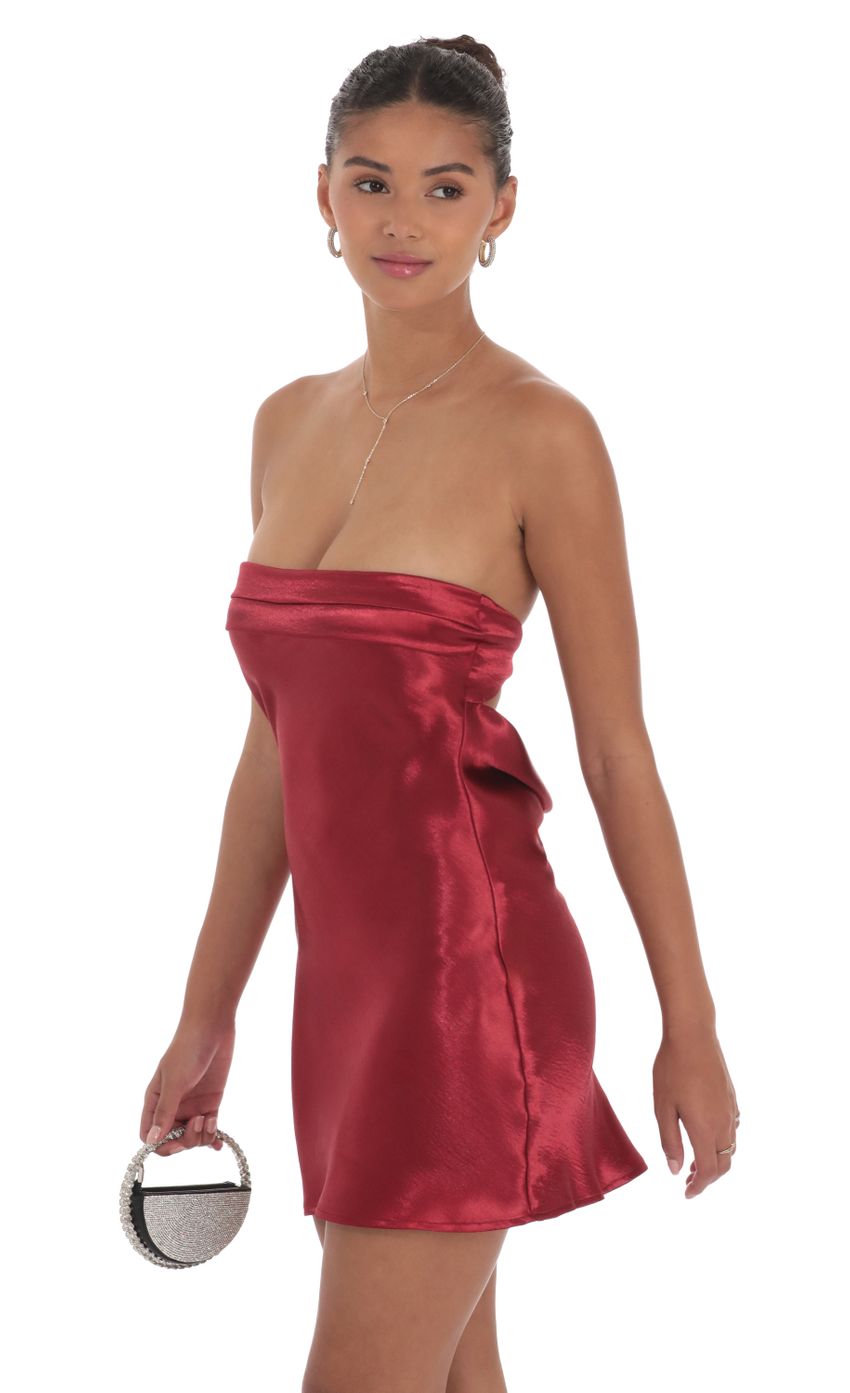 Satin Strapless Slip Dress in Maroon