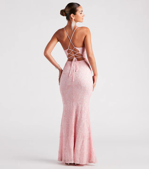 Bethanie Formal Sequin V-Neck Mermaid Pink Dress