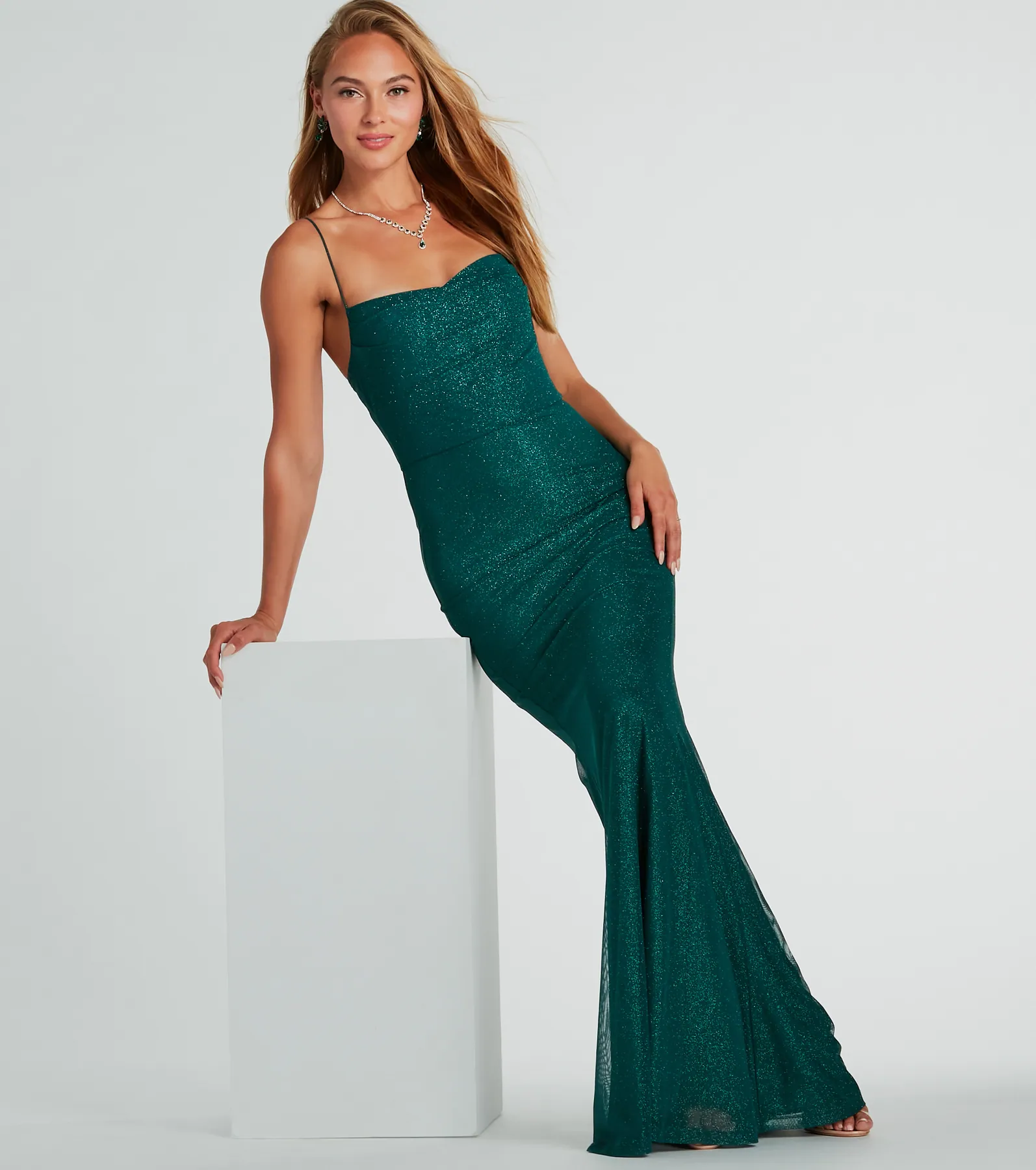 Addison Glitter Mesh Formal Dress