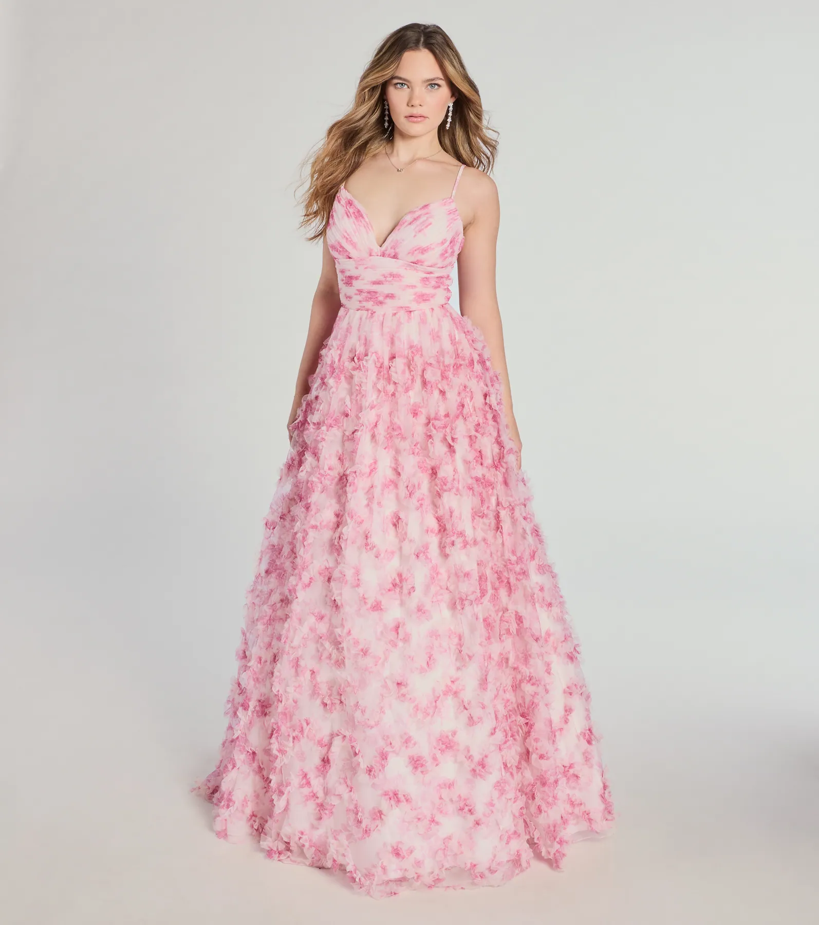 Caitlyn Lace-Up Rose Floral A-Line Formal Dress