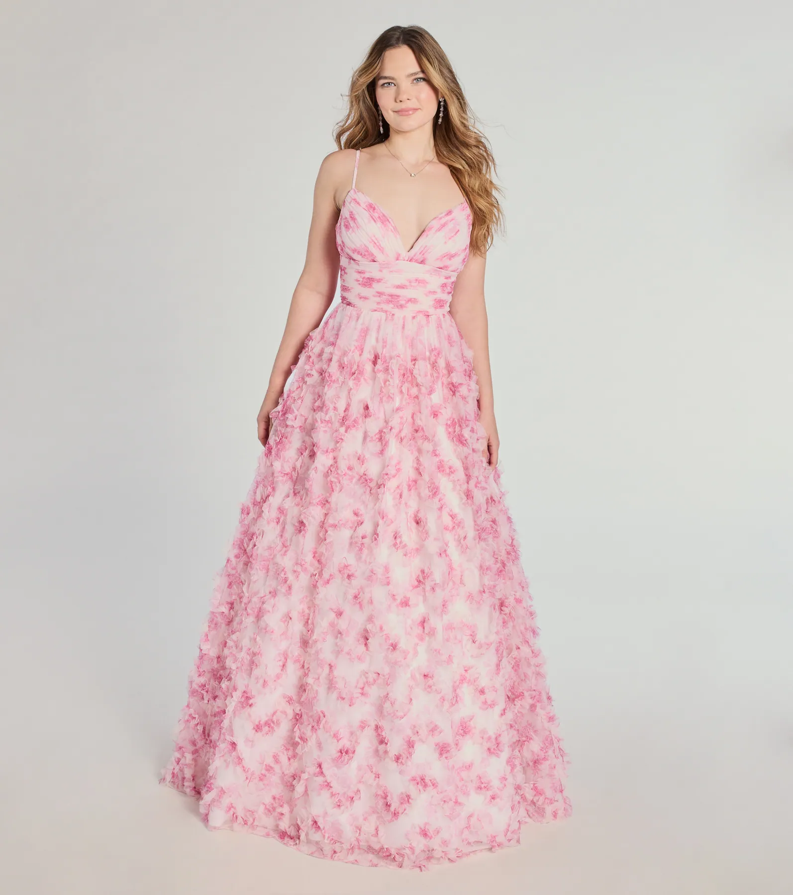 Caitlyn Lace-Up Rose Floral A-Line Formal Dress