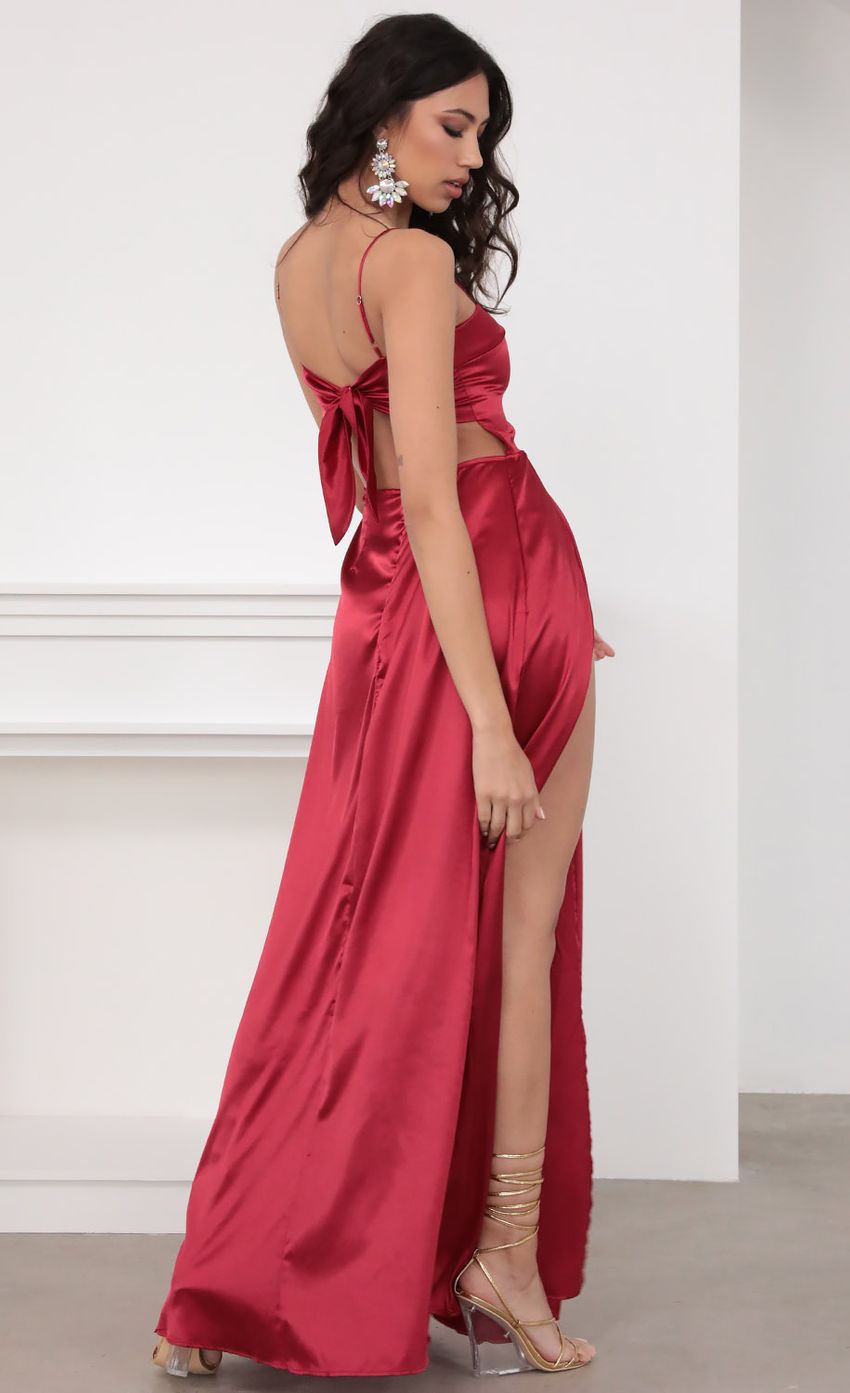 Satin Maxi Dress in Red