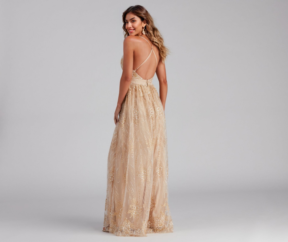 Mona Formal Plunging Glitter Dress