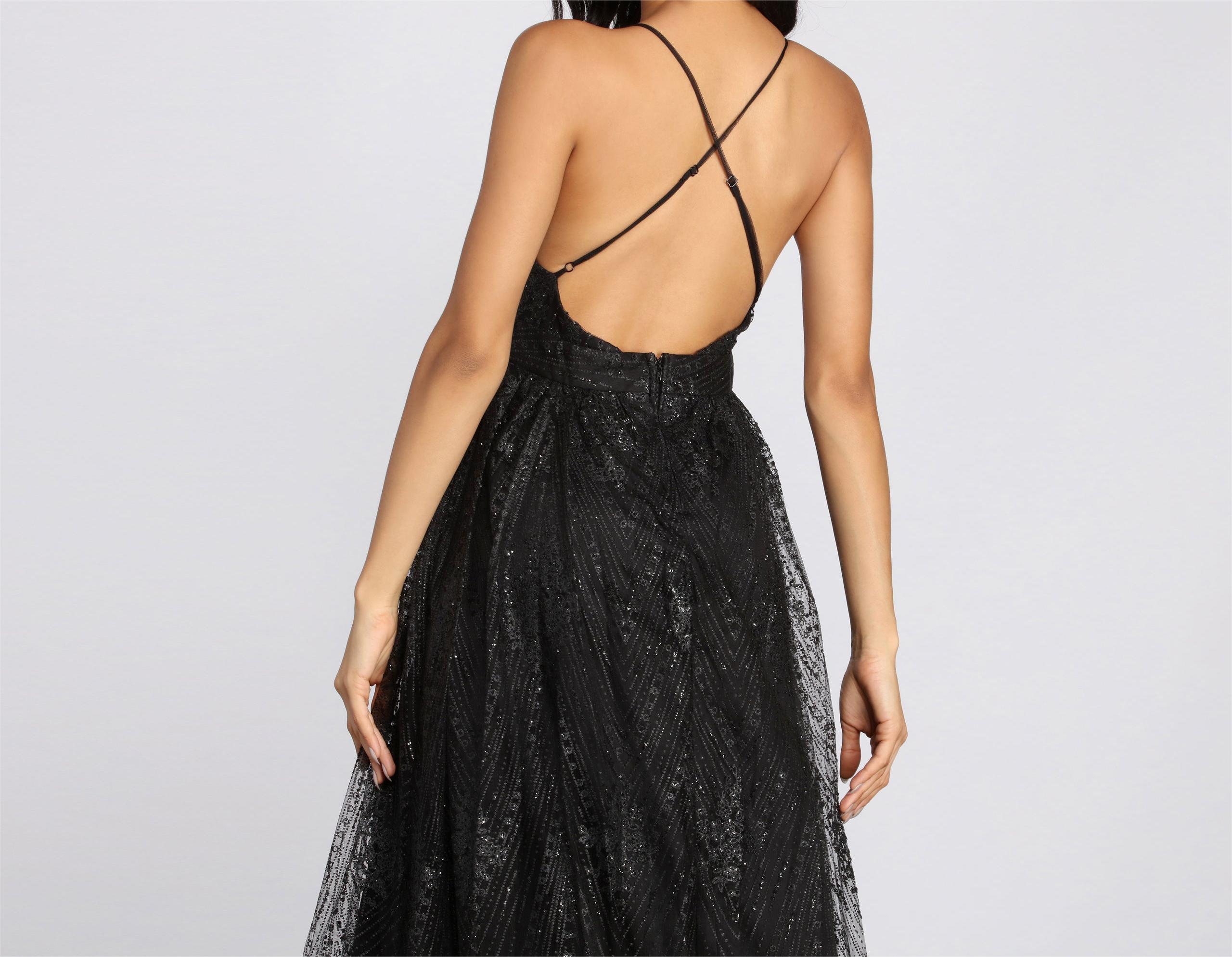 Mona Formal Plunging Glitter Dress