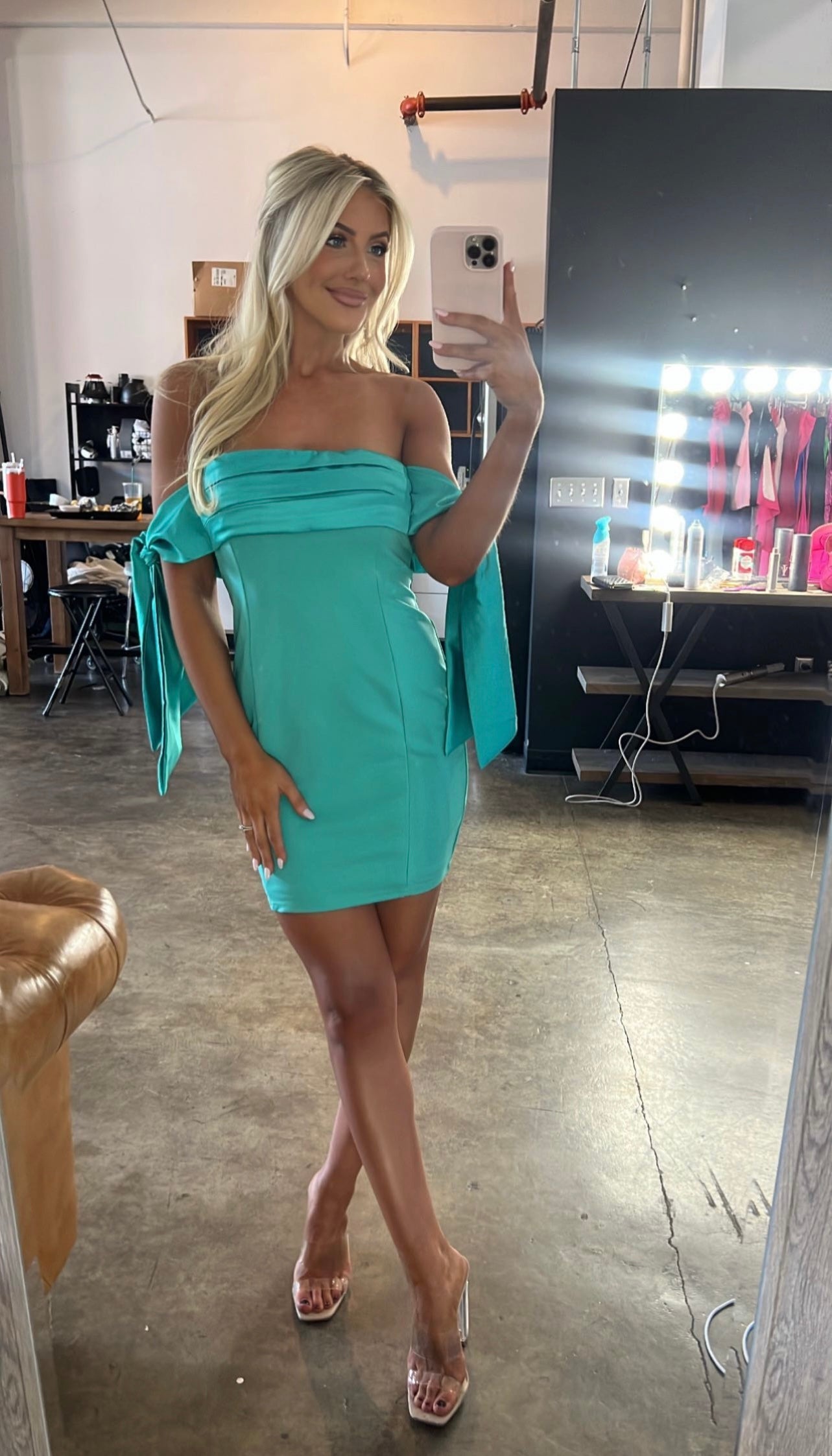 Korie OTS Dress-Seafoam