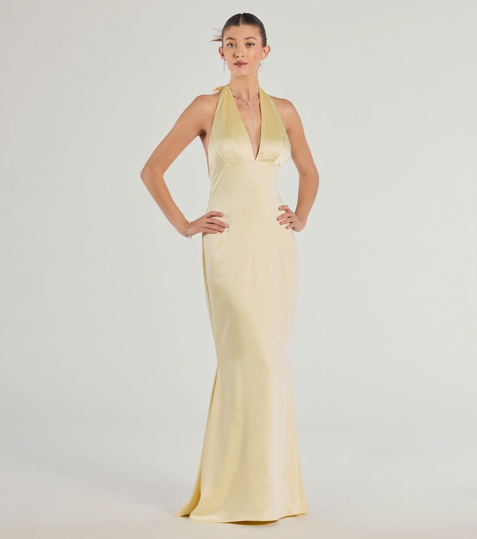Erika Halter Satin Column Formal Dress