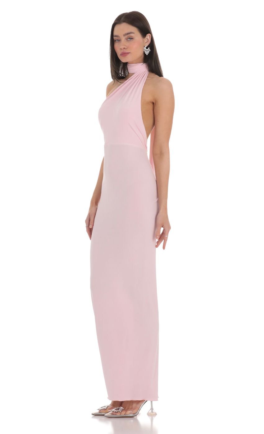 One Shoulder Scarf Strap Maxi Dress in Pink