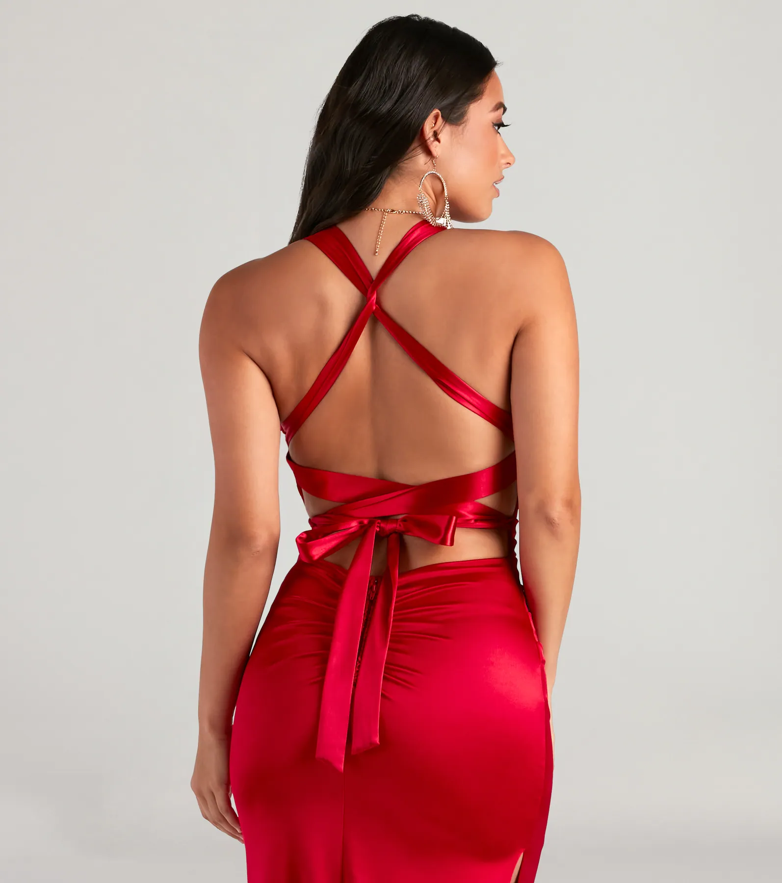 Jamie Lace-Up Satin Slim Formal Dress