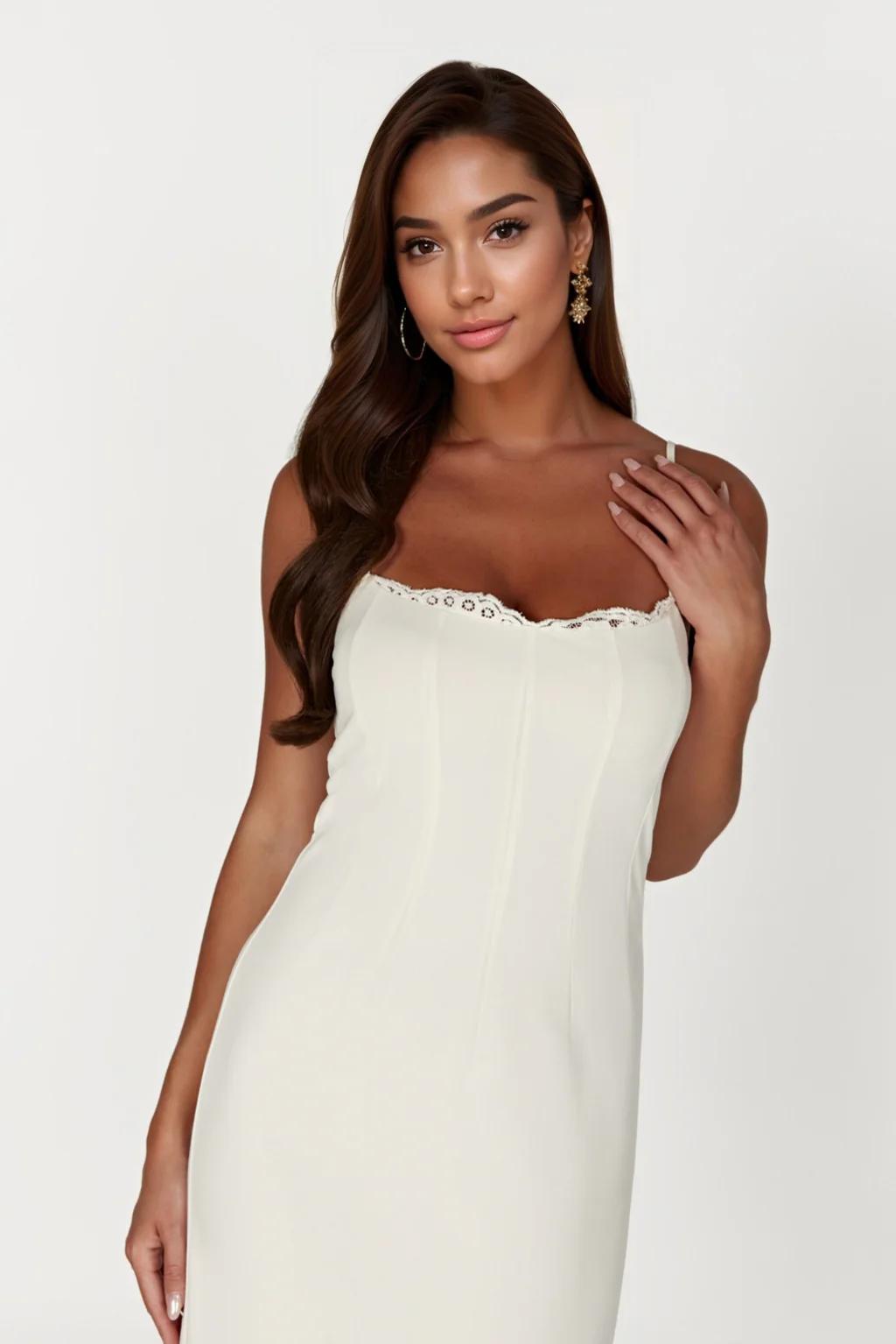 Amorette Lace Trim Maxi Dress - Bone