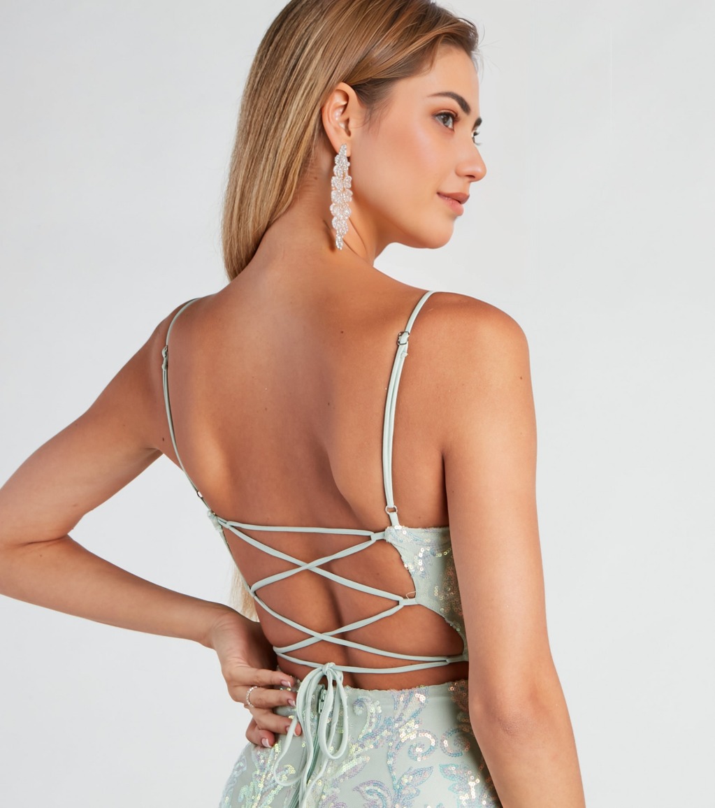 Ria Sequin Cowl Neck Party Dress