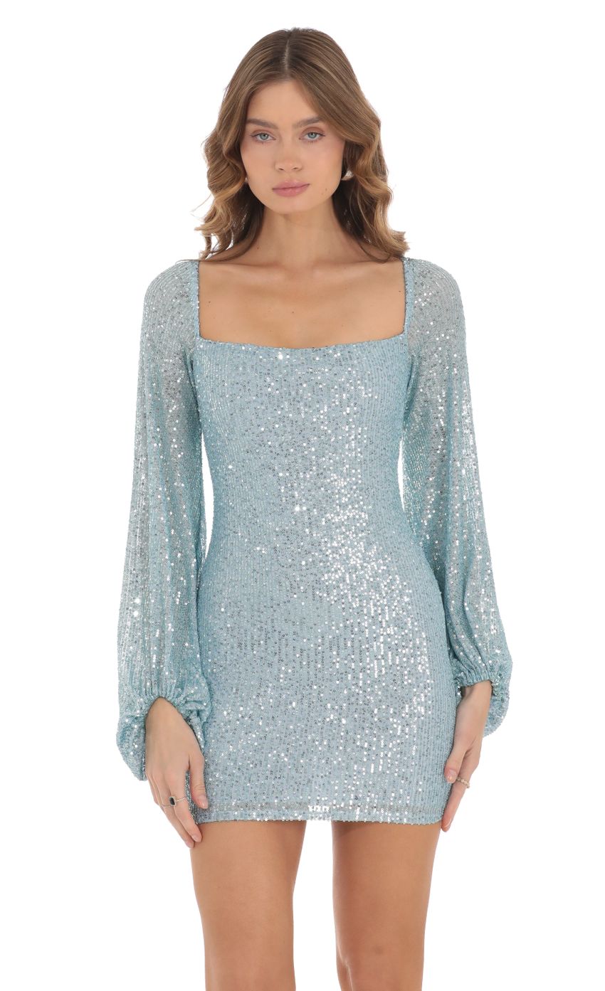 Shantelle Sequin Long Sleeve Dress in Blue