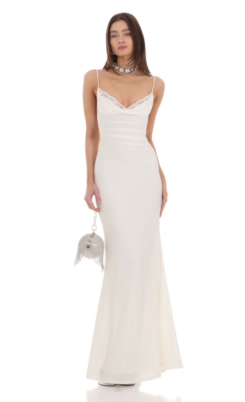 Cowl Neck Mermaid Maxi Dress in White