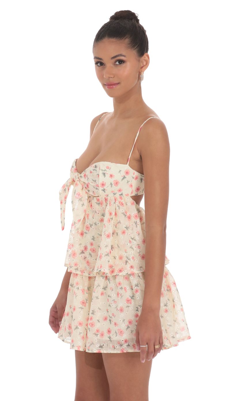 Floral Ruffle Babydoll Dress in Cream