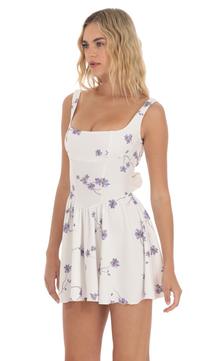 Floral Open Back Flare Dress in White